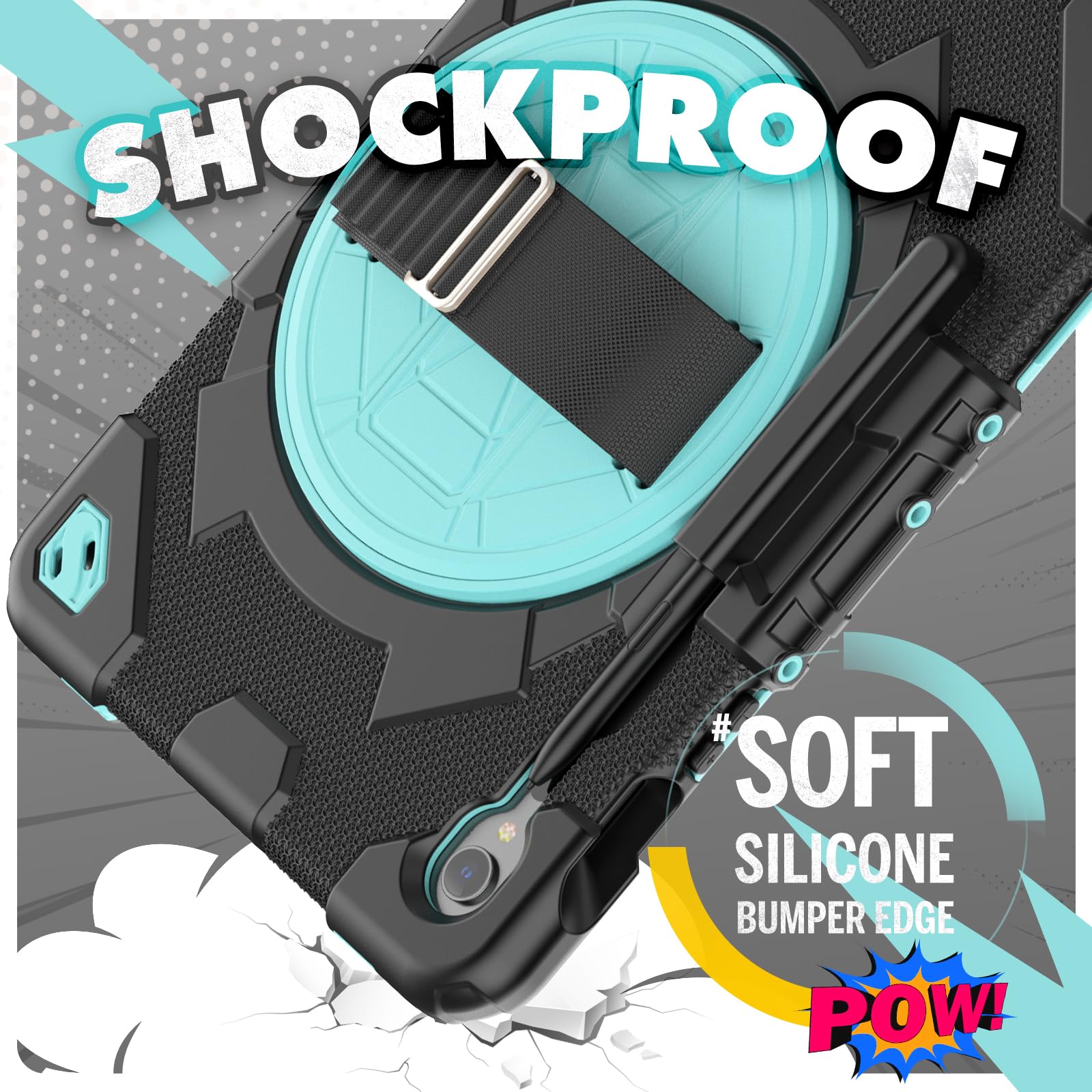 ZORSOME Heavy Duty Shockproof TPU Case For Galaxy S9 FE Plus 12.4 Inch 2023 SM-X610 / X616B Kids Case,Rugged Dropproof Protective Cover 360° Rotating Kickstand Handle Shoulder Strap(Purple