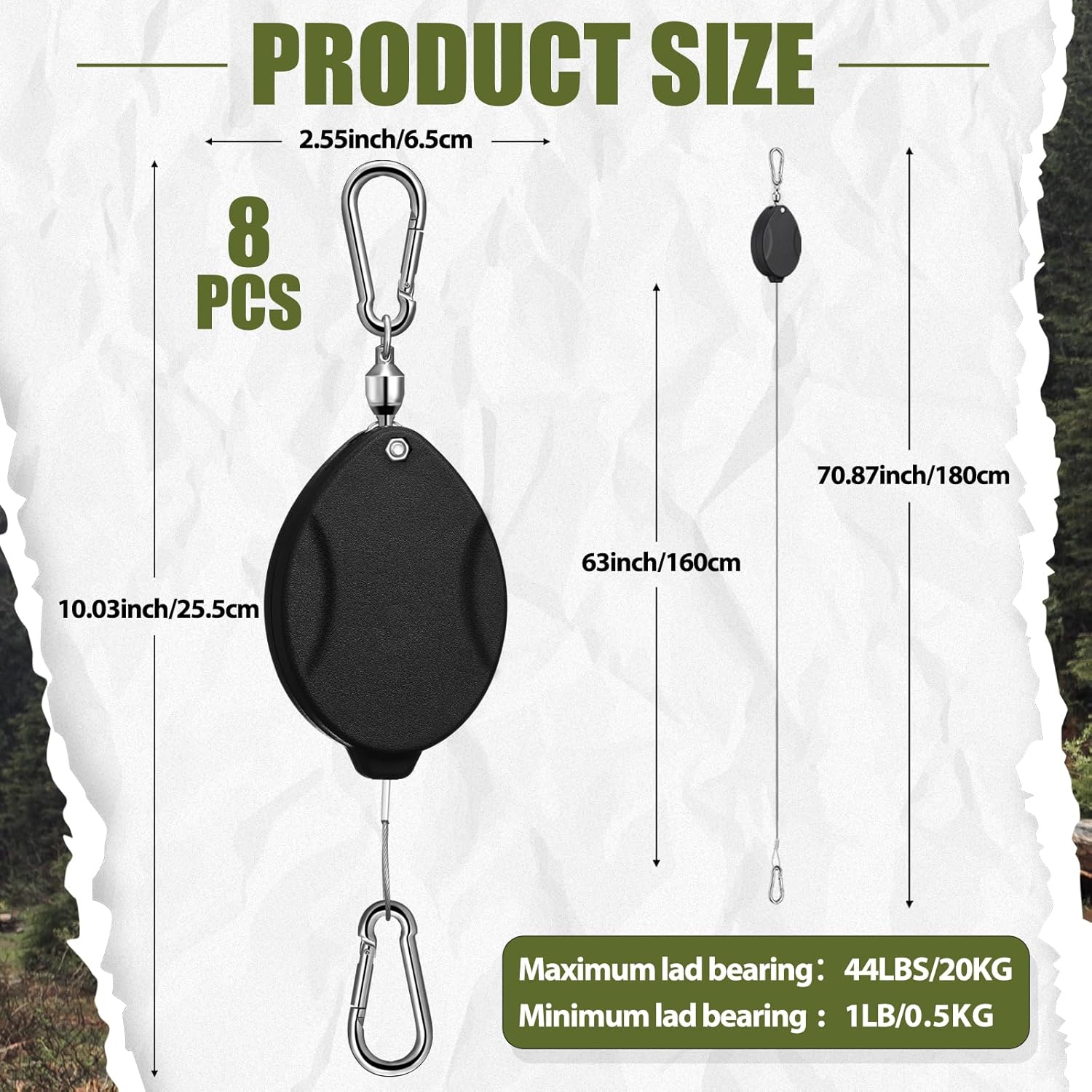 Leinuosen 8 Pack Upgraded Plant Pulleys for Hanging Plants Heavy Duty Retractable Plant Hanger, 304 Stainless Steel Rope Adjustable Climbing Hook for Garden Baskets Pots, Birds Feeder (Black)