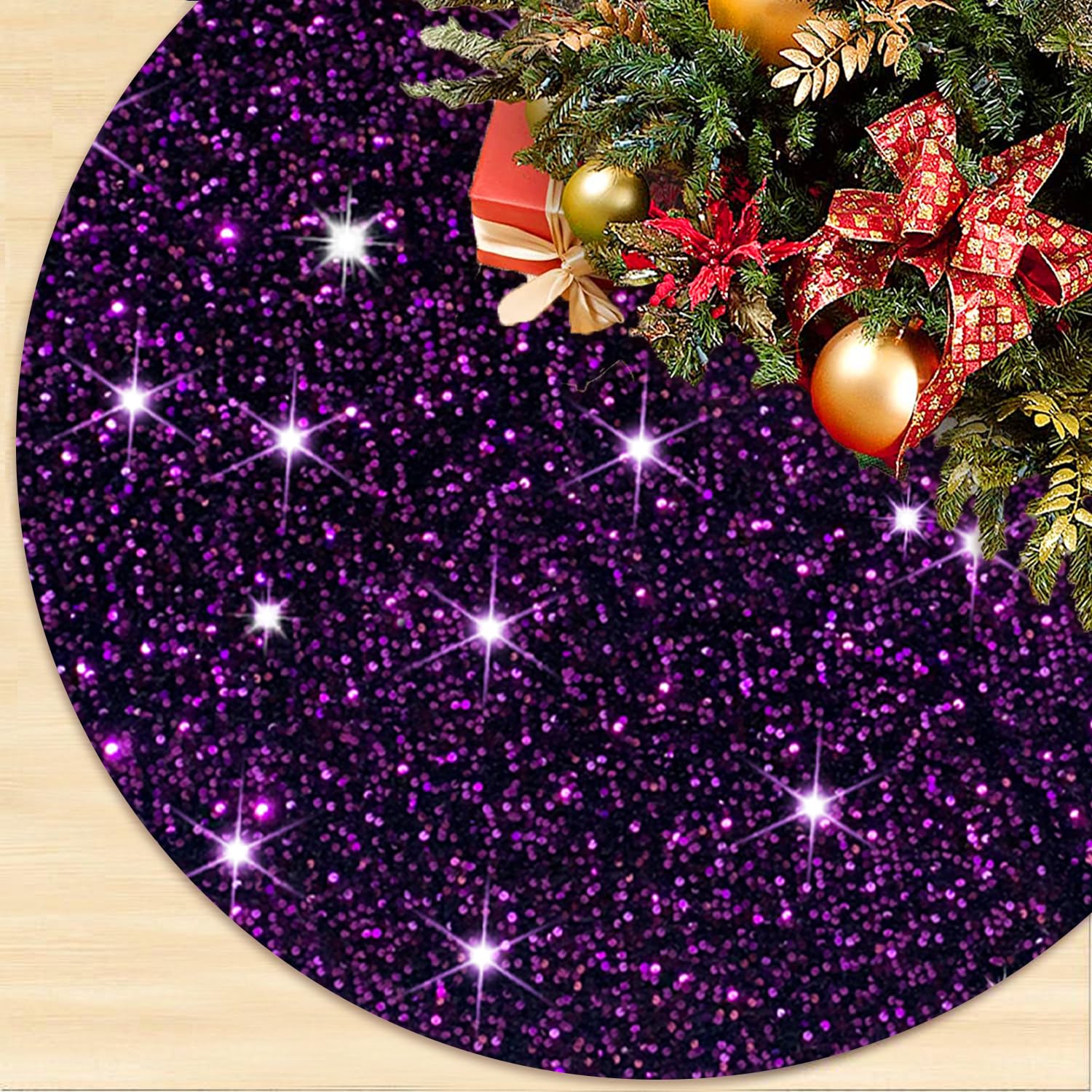 Halloween Tree Skirt Purple Chirstmas Tree Skirt 21 Inch Mini Tree Skirts Velvet Christmas Tree Mat Glittery Xmas Trees Skirt Small Tree Skirts Christmas Tabletop Chirstmas Tree Decor