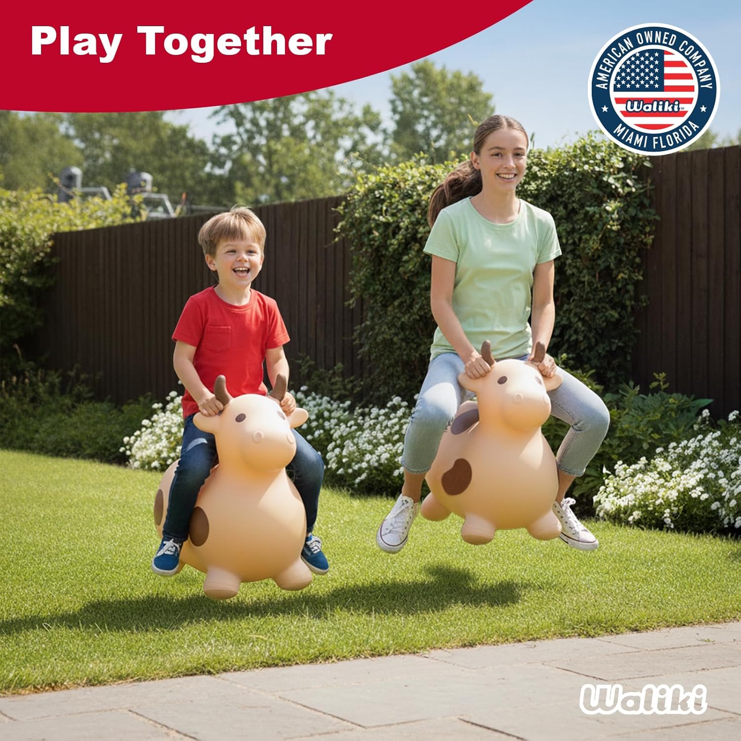 WALIKI Huge Bouncy Horse Hopper | Benny for Larger Kids and Even Adults | Bull Riding Hoppy Horse | X-Large (Beige)