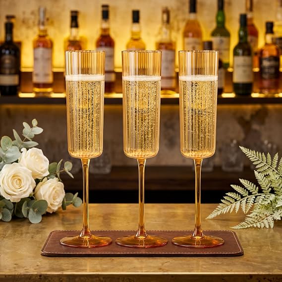 Ciaell 24 Pack Amber Plastic Champagne Flutes for Weddings Birthdays