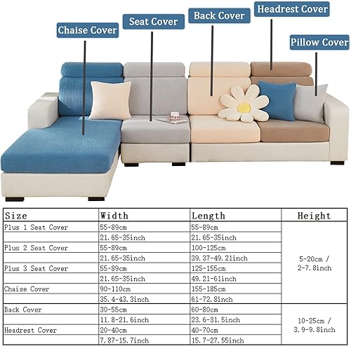 Miniatura 5 de MIFXIN Funda mágica para sofá, funda elástica universal para cojín seccional en forma de L, protector de muebles para diván (tejido gris claro,