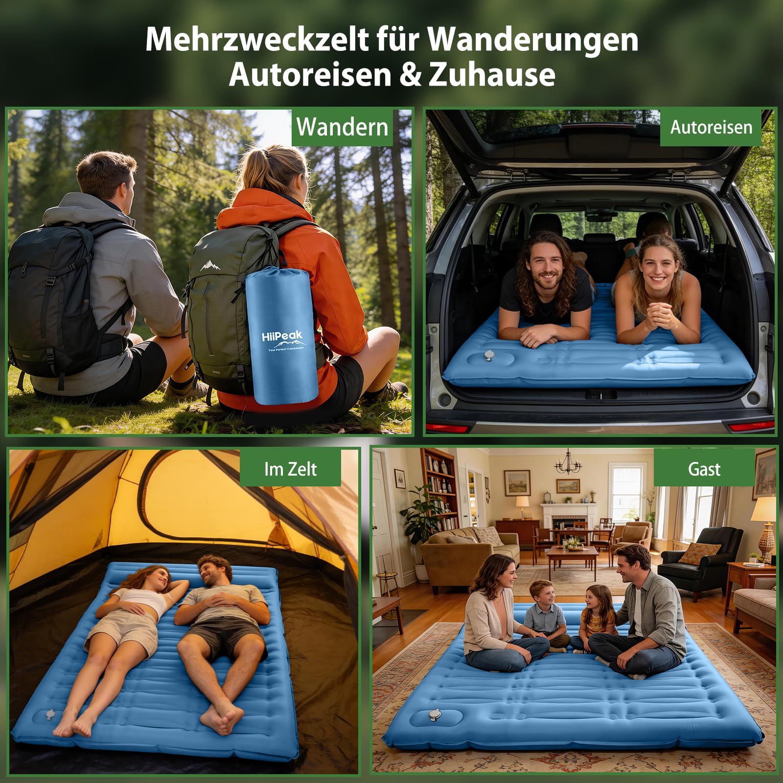 HiiPeak Ultraleichte Isomatte aufblasend - Luftmatratze Camping mit integrierter Fußpumpe & Kissen, 12cm Dicke Camping Matratze aufblasbare, Campingmatte - Schlafmatte - Luftzellenmatte