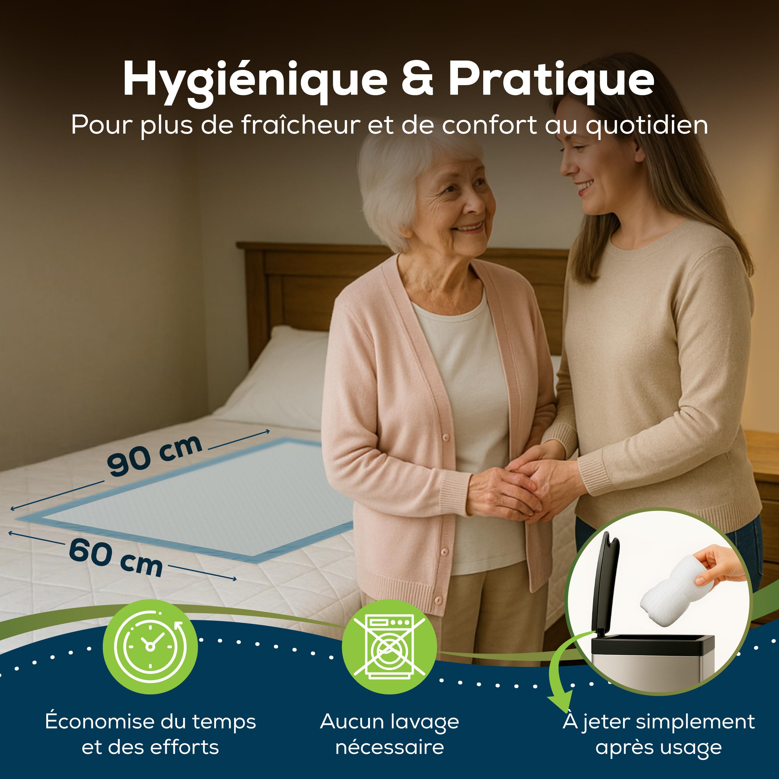 Sensalou Alèses Jetables 60x90 cm – 100 Pièces – Alèses Médicales Absorbantes et Imperméables pour Incontinence, Bébé, Personnes Âgées, Animaux, Soins, Lit, Protection Journalière, Hôpital, Hygiène