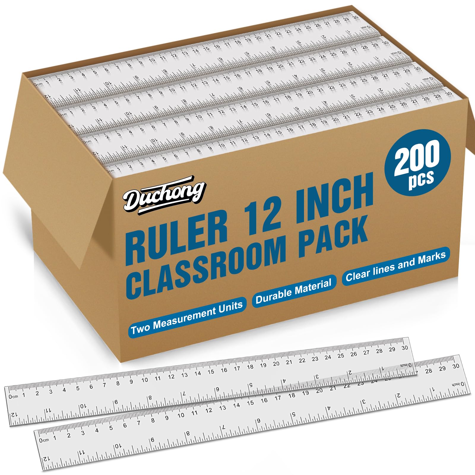 Transparentes Lineal, 30,5 cm, Großpackung mit Zentimetern und Millimetern, metrisches Lineal, Messwerkzeug, Zeichenwerkzeug für Kinder, ideal für den Schulanfang, Büro, Heimbedarf, 200 Stück