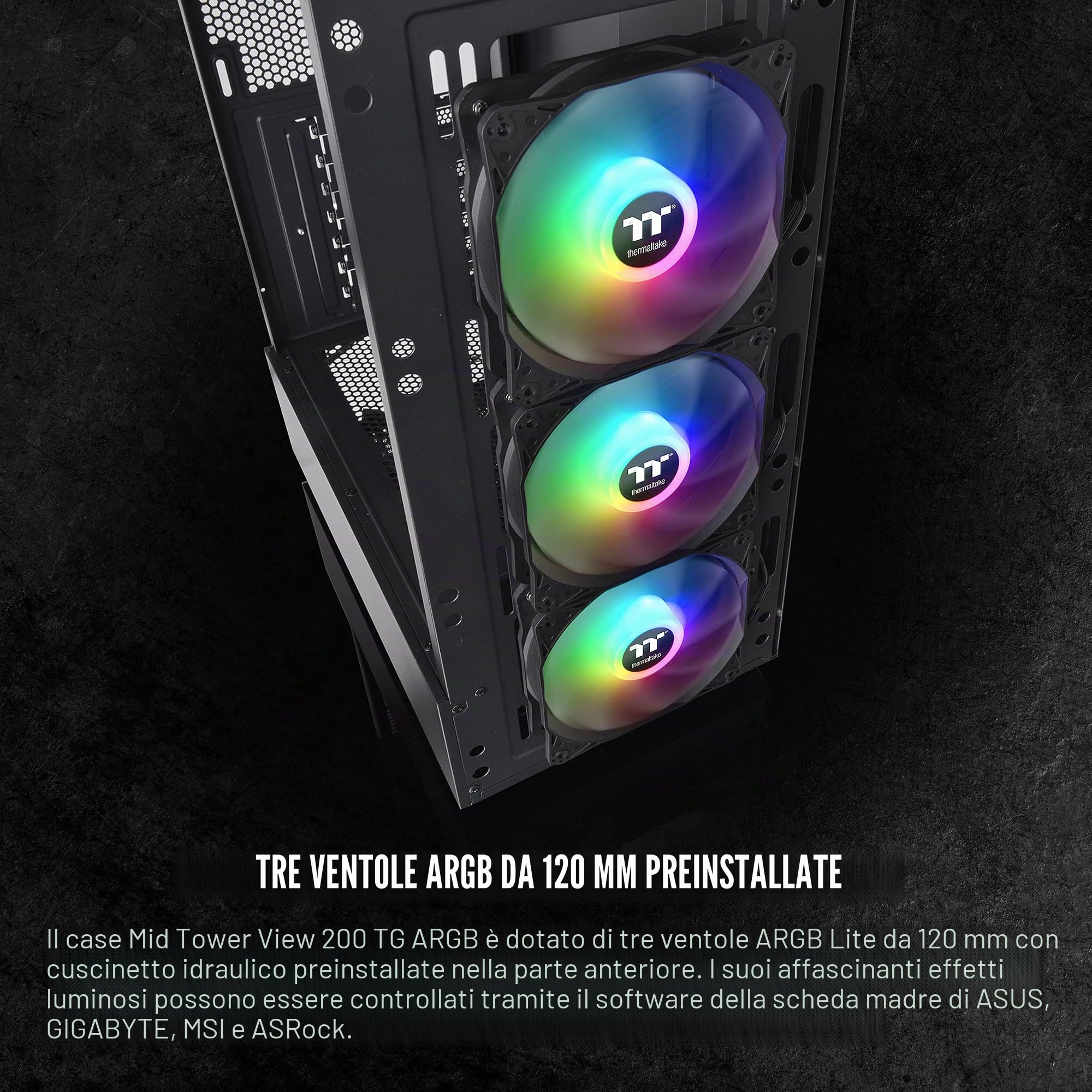 Thermaltake View 200 TG ARGB Custodia per computer ATX in vetro temperato Mid Tower con ventola ARGB anteriore 3x120mm, CA-1X3-00M1WN-00