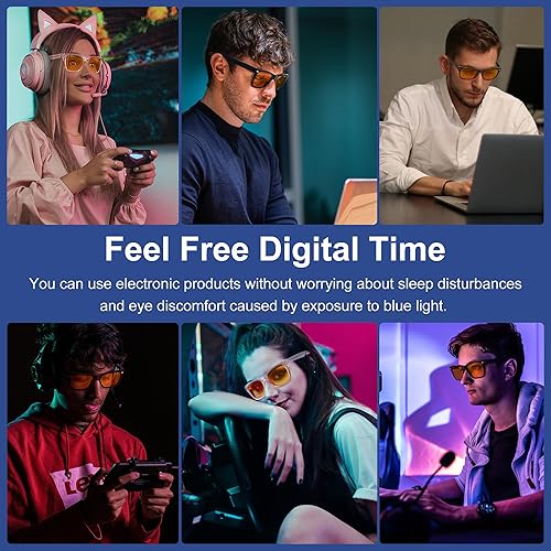 Miniatura 3 de ViewJoy Lentes de dormir 99.9% con luz azul, doble revestimiento AR lente ámbar naranja para juegos de computadora que reducen la fatiga ocular