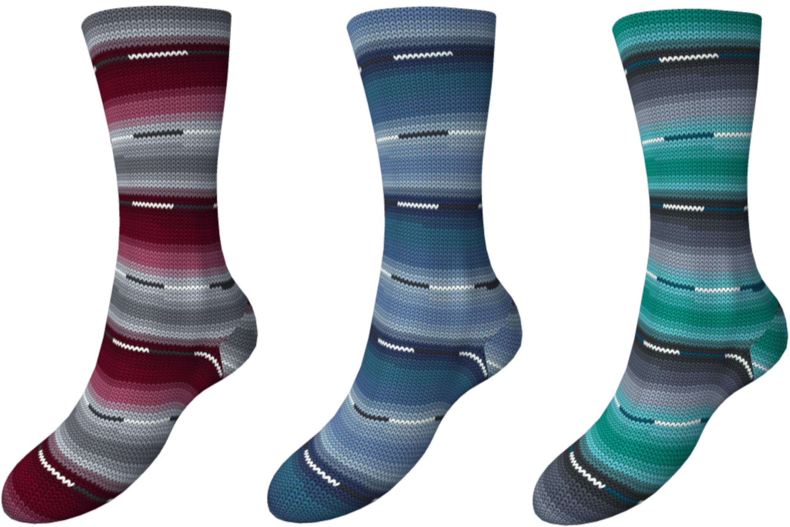 Comfort Wolle 6-fädige Sockenwolle, Strumpfwolle, Farbe Jeansfarben, 3 x 150 g Knaul, 375 m Länge, dicke Wolle für besonders warme Socken, dezentes Muster direkt aus der Knaul, Farbset Set 1