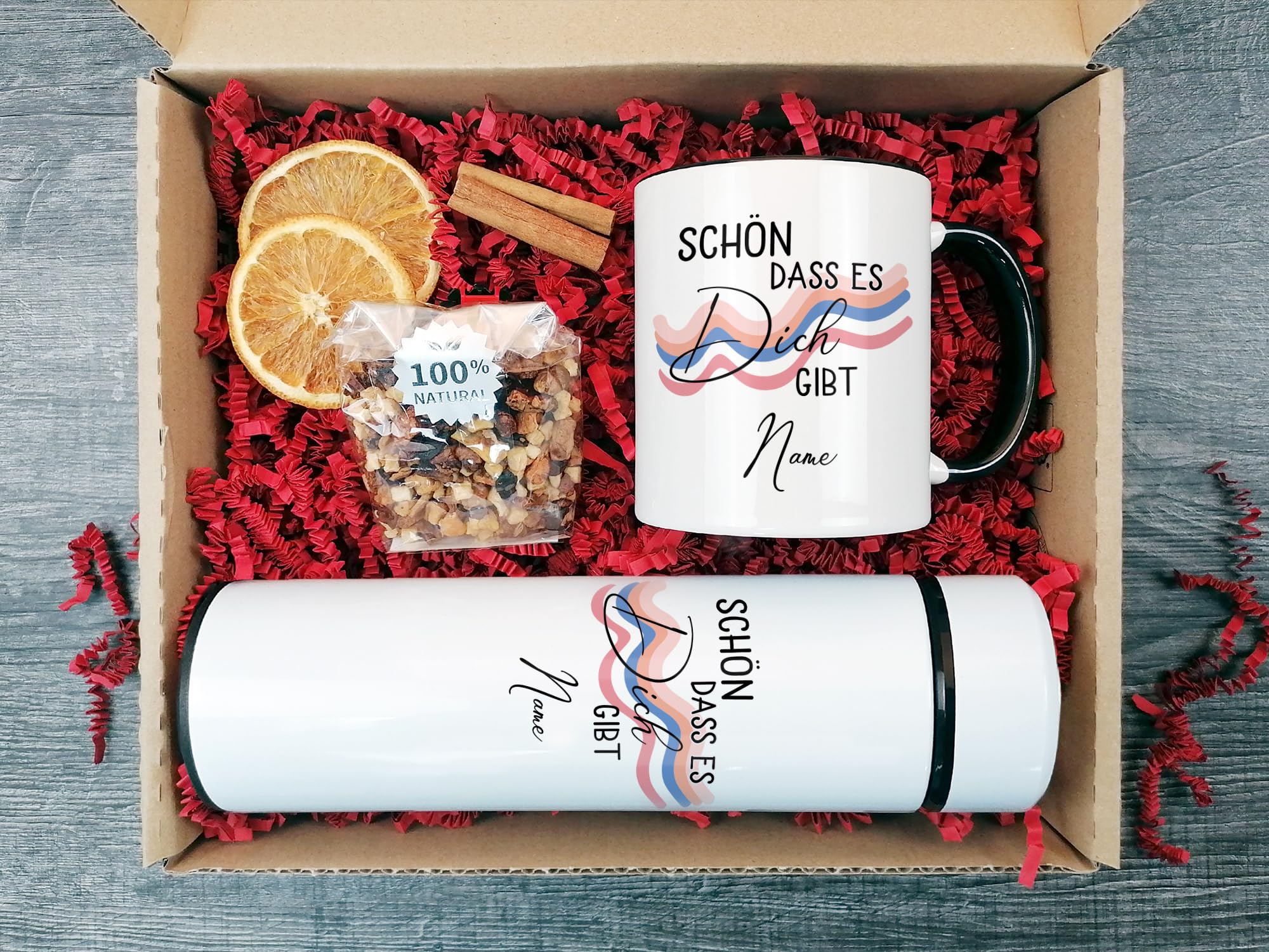 GRAZDesign Tee Geschenkset Teeflasche mit Sieb to go inkl. Tasse mit Name personalisiert | Geschenke für Teetrinker zu Weihnachten, Geburtstag, Muttertag Edelstahl 500ml