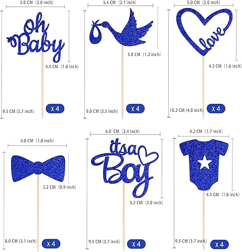 Miniatura 2 de 24 piezas Oh Baby Gold Blue de doble cara para cupcakes It's a Boy Cupcake Picks Heart Love Baby Shower Cake Decoraciones para niños suministros de