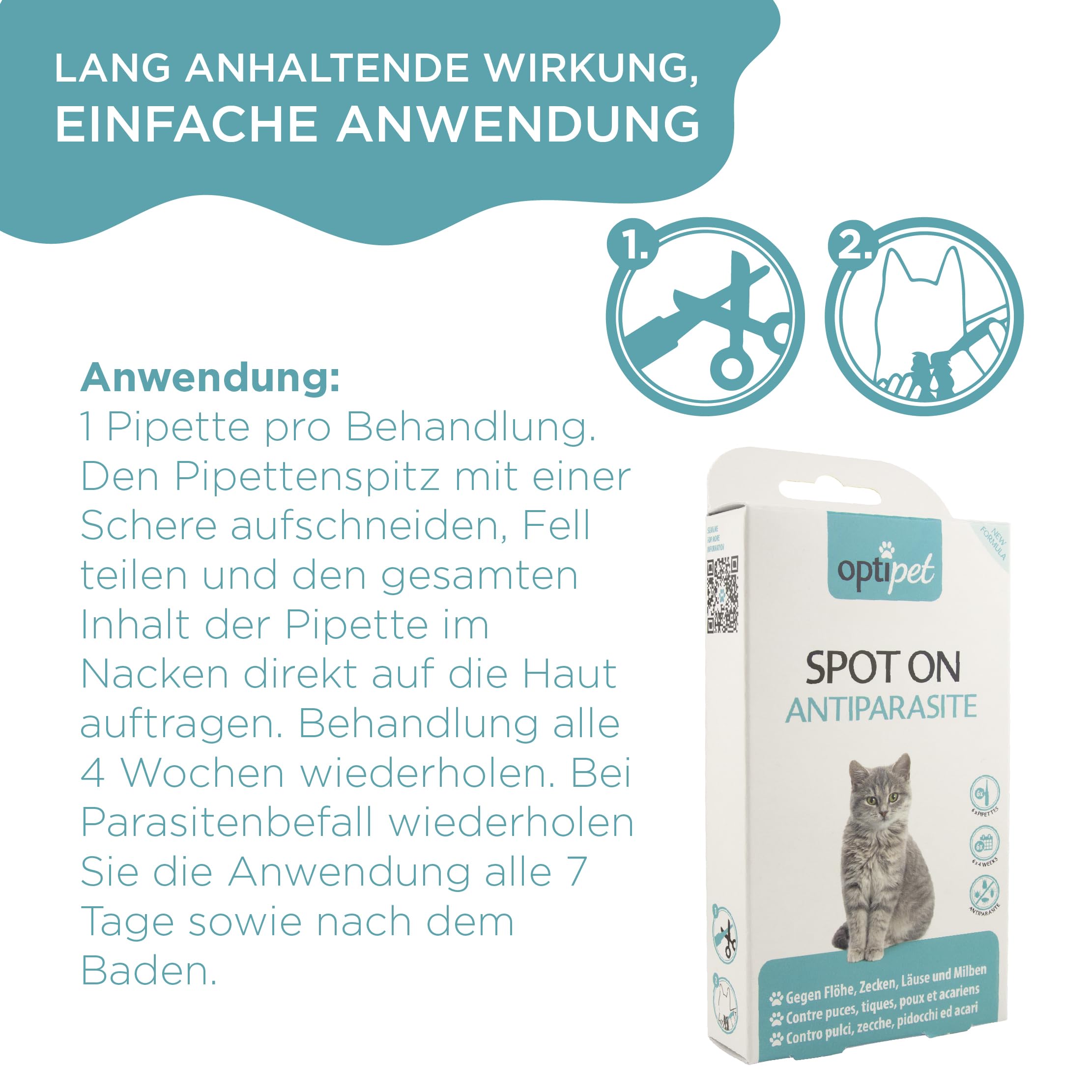 OptiPet Spot On 18x1ml Pipetten für Katzen, Hochwirksam bis zu 72 Wochen gegen Milben, Flöhen, Zecken, Läusen