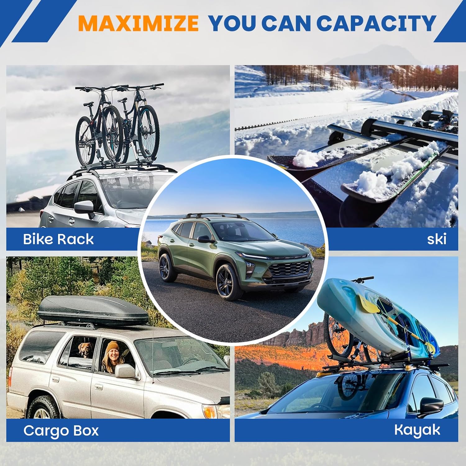 300LBS Roof Rack Cross Bars Fit for 2025 2026 Chevy Chevrolet Equinox with Raised Side Rails (Not for EV), Heavy Duty Aluminum Crossbars Cargo Bars, Rooftop Accessories