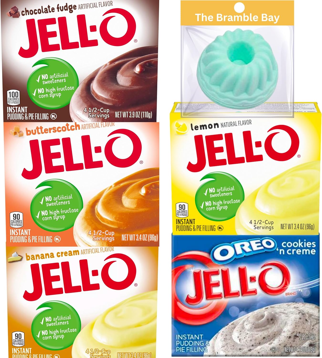 Jello Pudding Mix American Food Variety Flavours 5 x 96g, Silicone