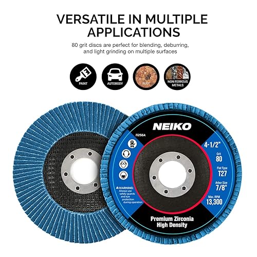 Miniatura 35 de Neiko 11255A Disco de solapa de circonita de alta densidad Jumbo Premium 4.5 pulgadas x 7/8 pulgadas, grano 40, tipo plano #27 - Paquete de 10