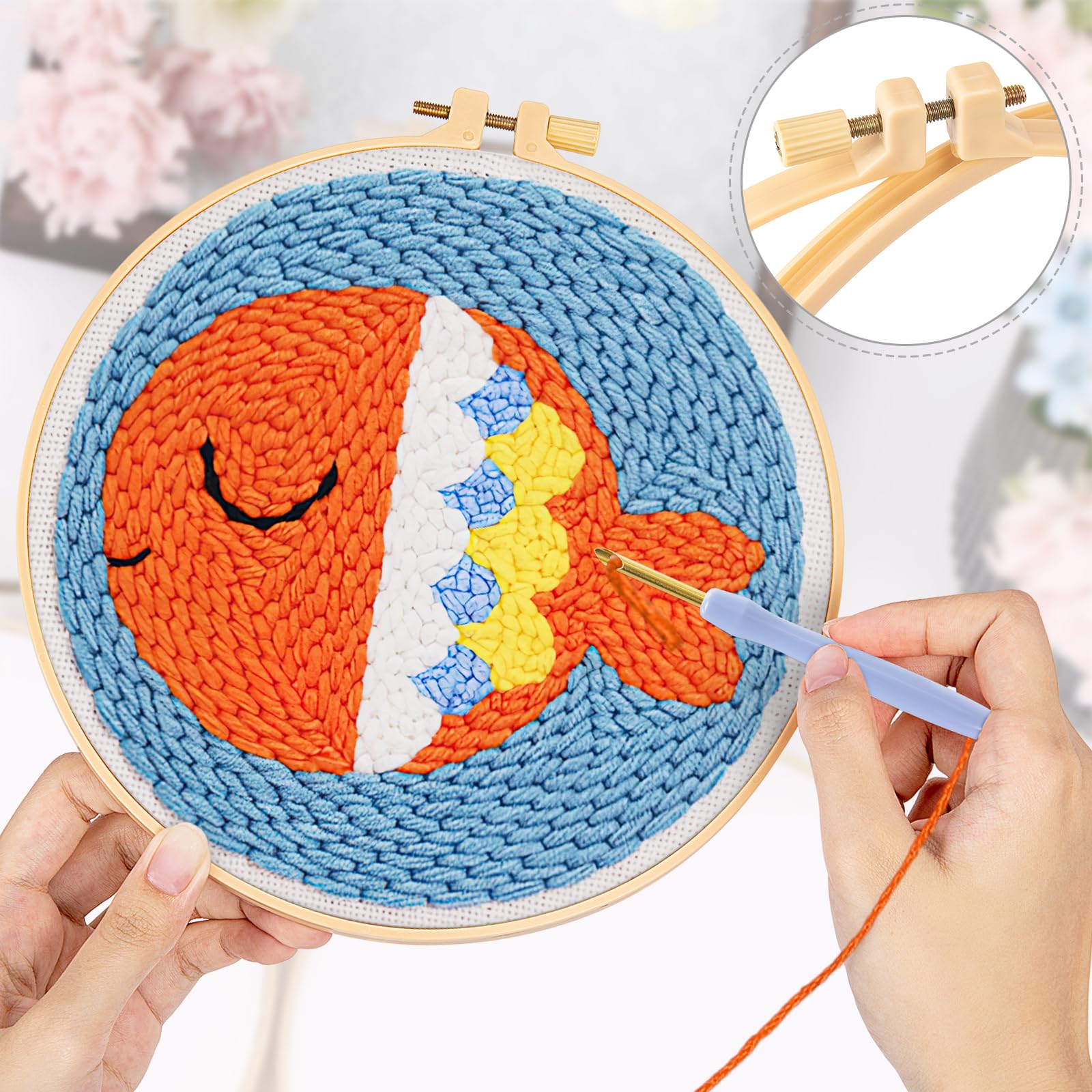 Kit Ricamo A Punch Needle Per Principianti - Include Penna, Telaio, Filo E Istruzioni Per Creare Decorazioni - Foto 8