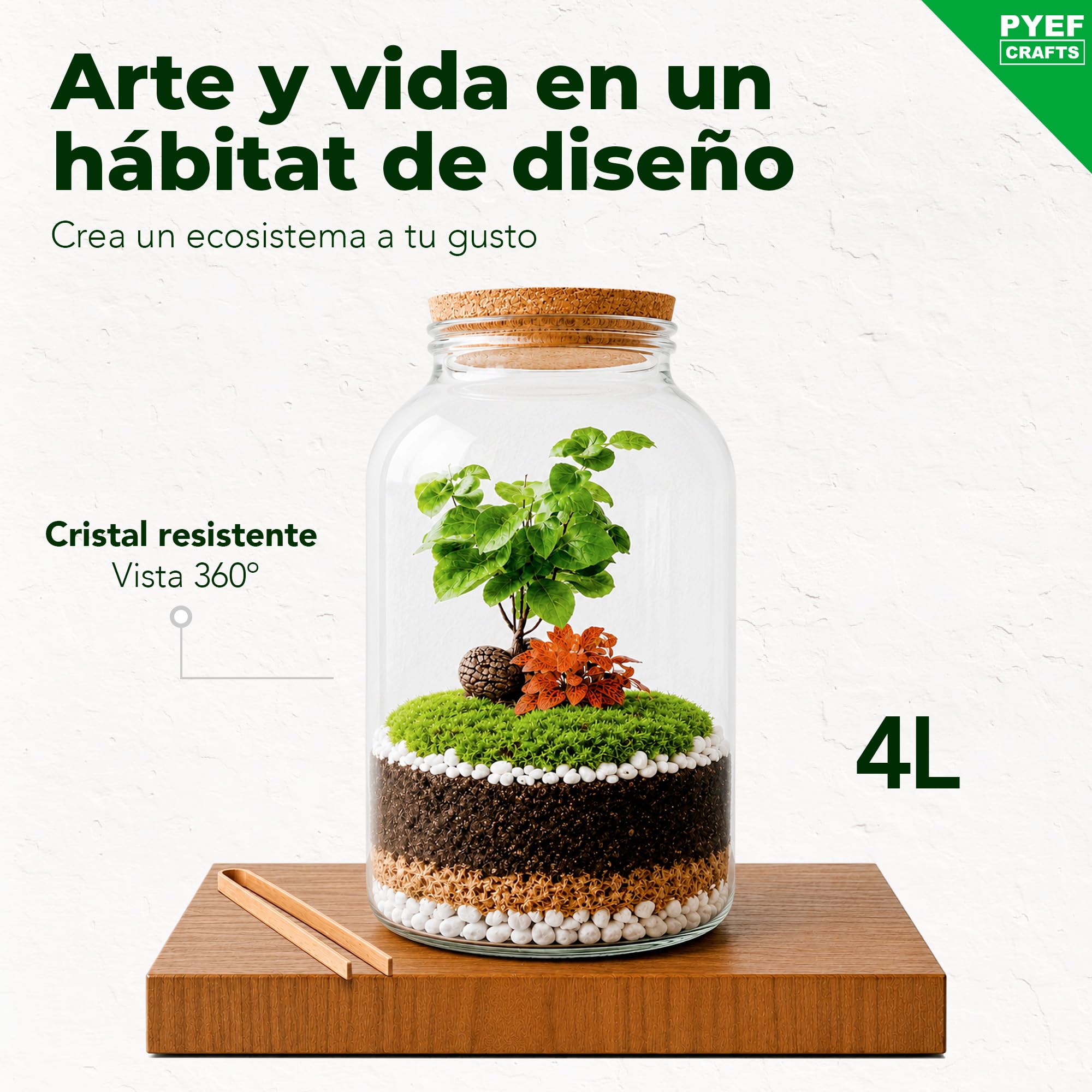 Kit Terrario Plantas XL - DIY Kit con Frasco Grande Terrario Cristal - Ecosistema Cerrado para Jardin Eterno - Terrarium Plantas Ecosistema - Sin Planta (Set con Frasco 4L)