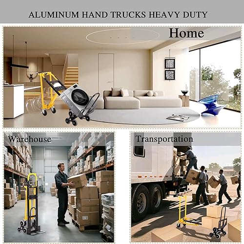 Miniatura 6 de Carrito de mano industrial convertible 3 en 1, carretilla de mano de aluminio de capacidad de 1000 libras con ruedas para escalar, camiones de mano