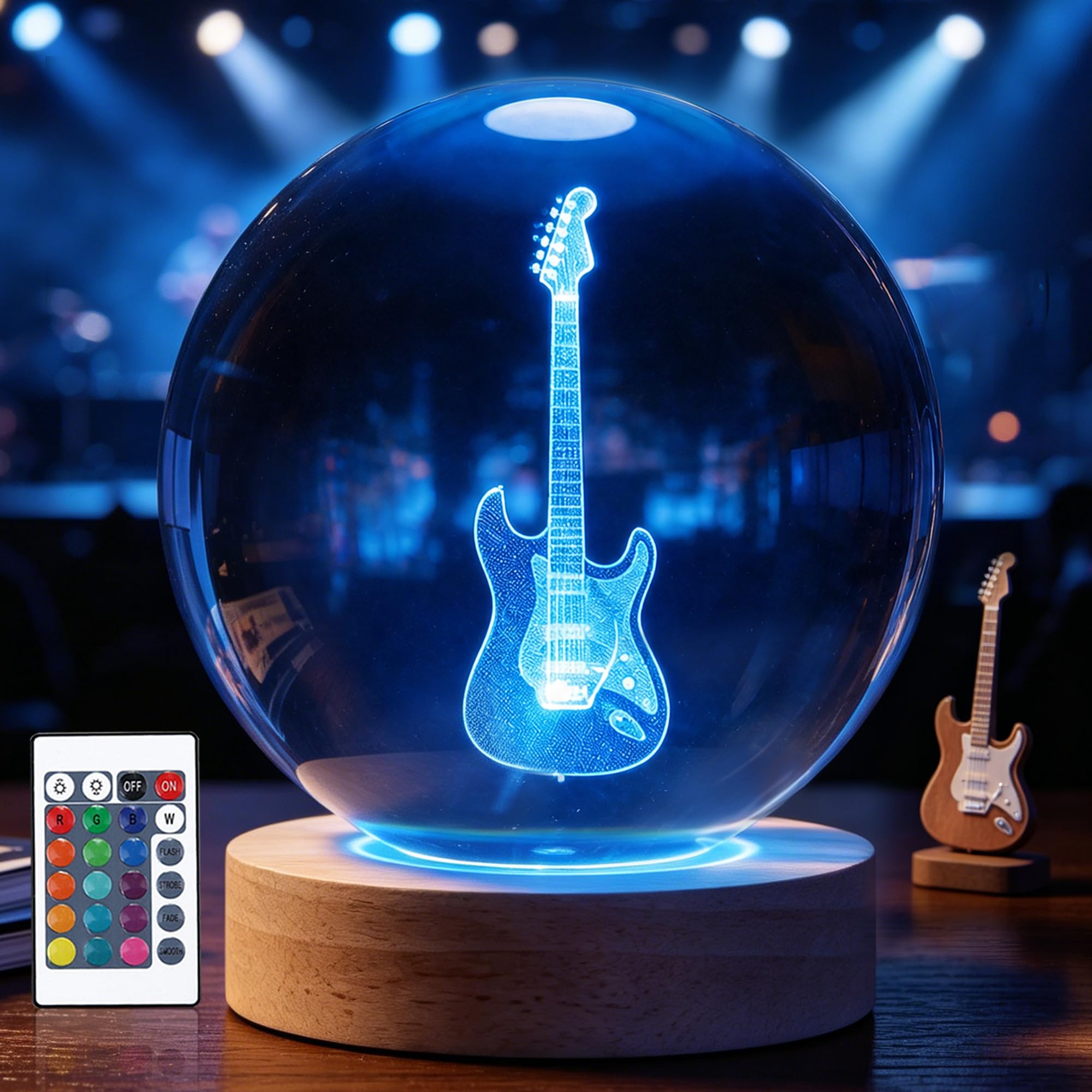 OkiyiD Electric Guitar Night Light Crystal Ball 3.15 Inch (80mm) Lamp with 16 Colors, Guitar Gifts for Women Kids Music Lovers Birthday Xmas, Room Decor Accessories for Bedroom Desk Music Room