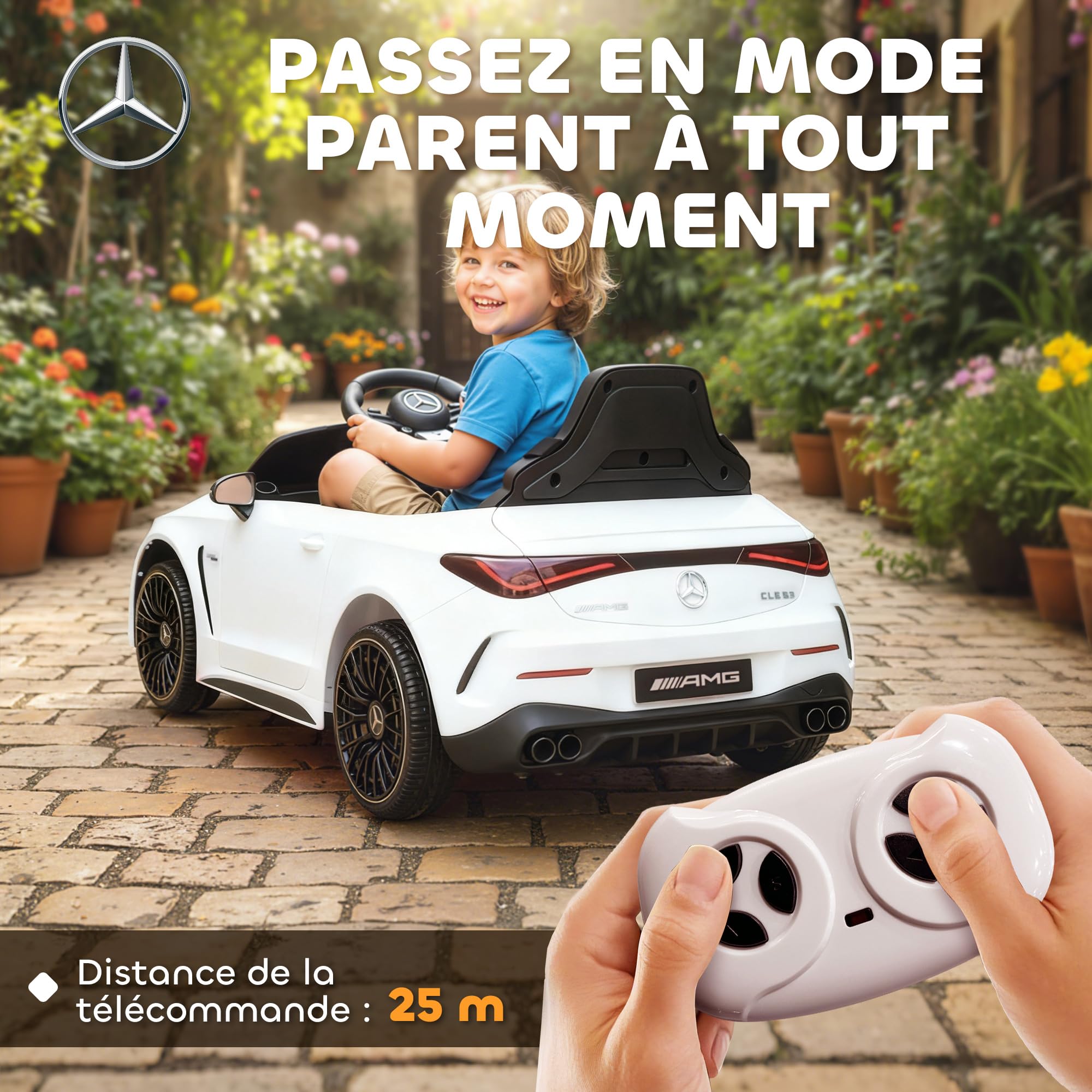 AIYAPLAY Voiture Électrique Enfant Mercedes AMG CLE 53 12V 2 Moteurs Blanc | Télécommande Parentale 2,4G, Véhicule Électrique, Portes Ouvrantes, Phares LED, Lecteur MP3, Cadeau Garçons et Filles