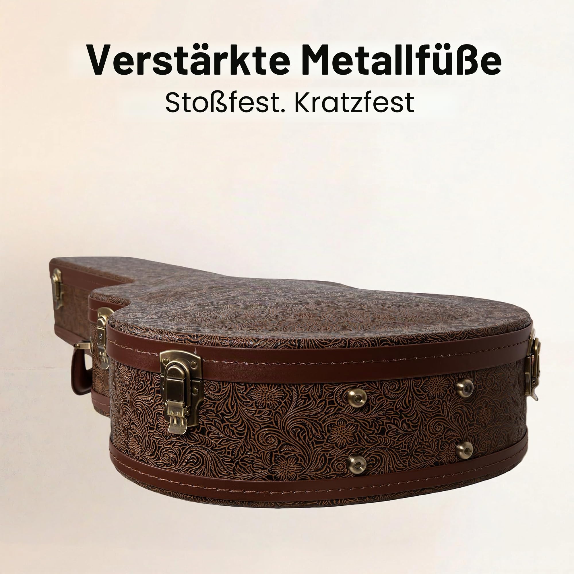 Crossrock Designer Series - Holzetui für OM/000-14 Fret Akustikgitarre - Sicherheitsschloss, Metallfüße, Stauraum- Blütenbraun(CRW530OMBQ)
