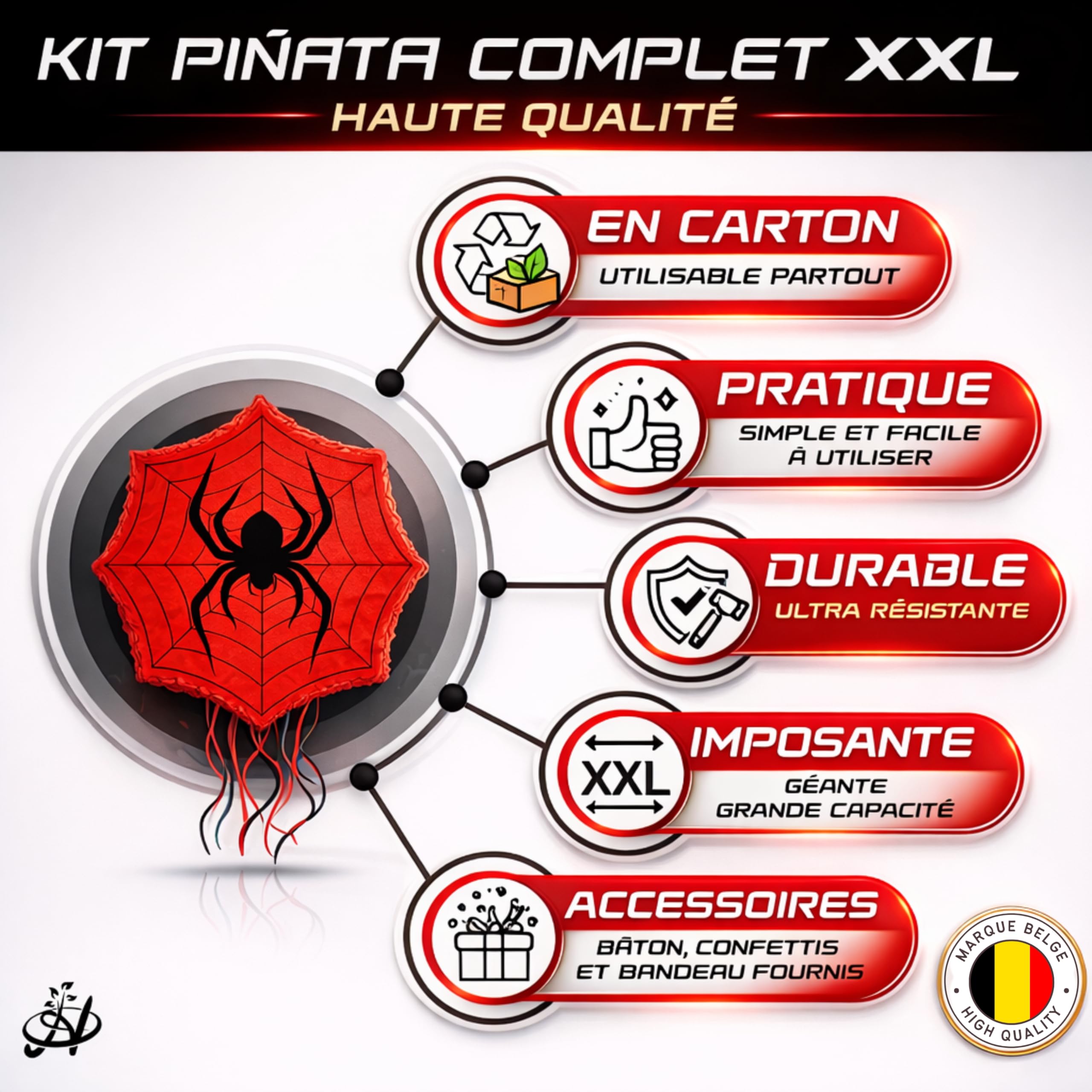 Piñata Géante Thème Araignée – Anniversaire Enfant Garçon – Super-Héros Type Spider – Grande Piñata à Casser – Fête, Halloween – Grande Capacité Bonbons & Surprises