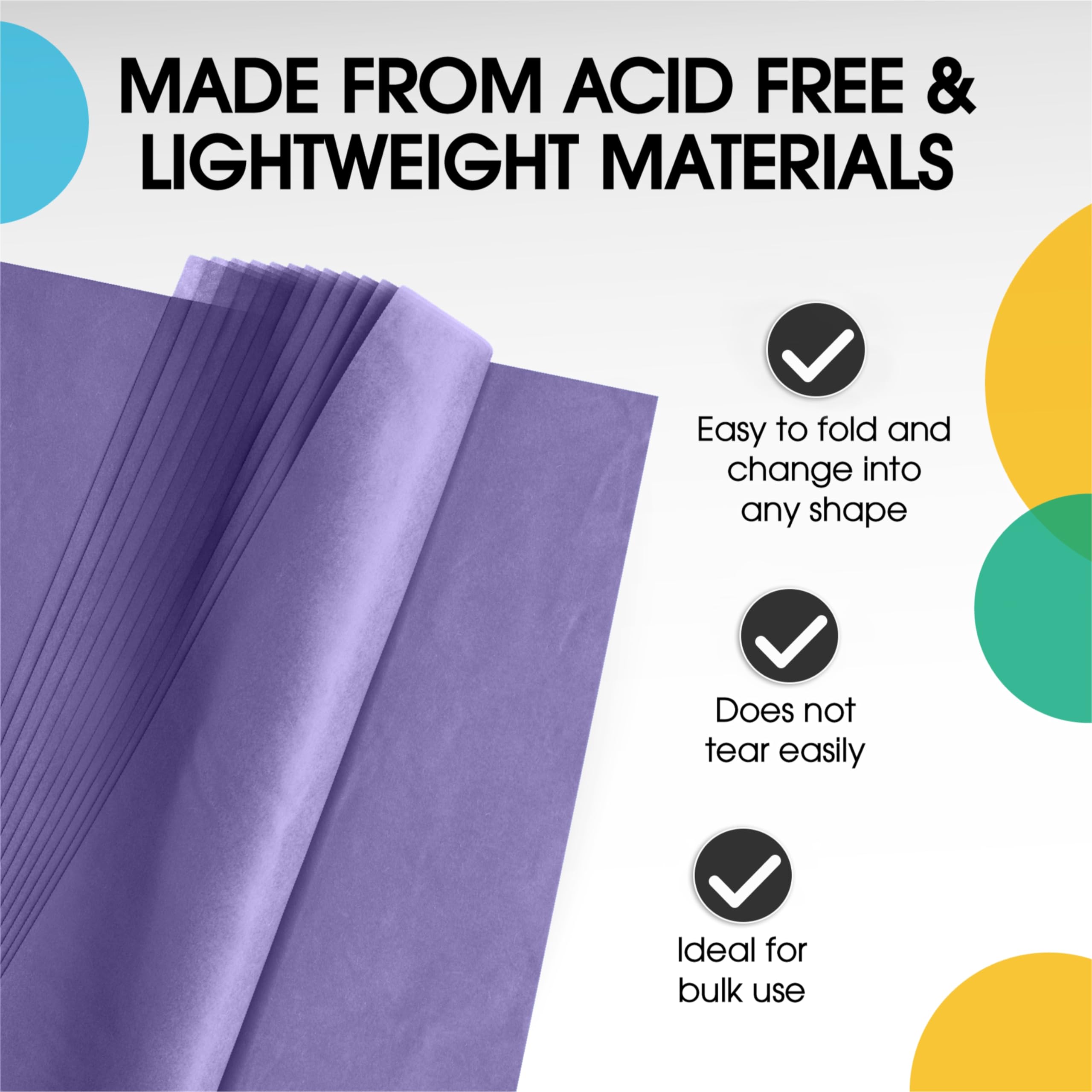 25 Hojas Papel De Seda Lila - 70x50 Cm Cada Hoja, Sin ácido, Para Envolver Regalos, Manualidades, Relleno (17 G/m²)