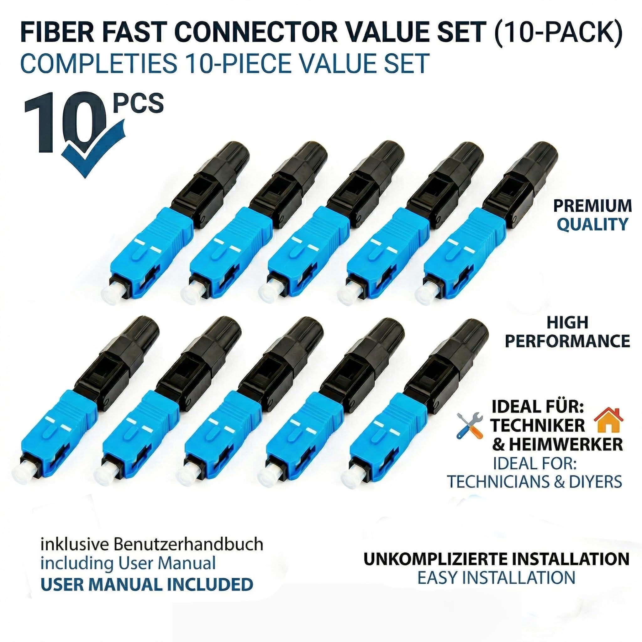Conector de cable fibra óptica SC UPC azul negro 10 piezas