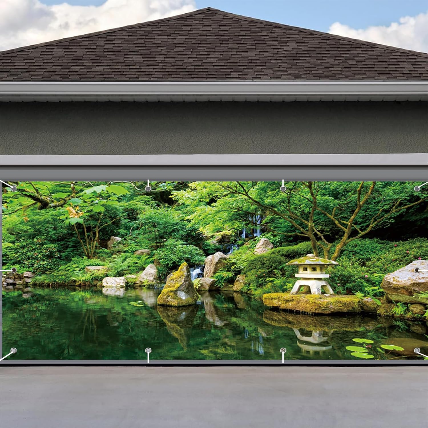 CSFOTO 6x13ft Spring Park Garage Door Decorative Banner Green Lake Plants Natural Scenery Spring Garden Large Garage Door Cover Indoor Outdoor Garage Door Wall Shed Decorative Mural Banner