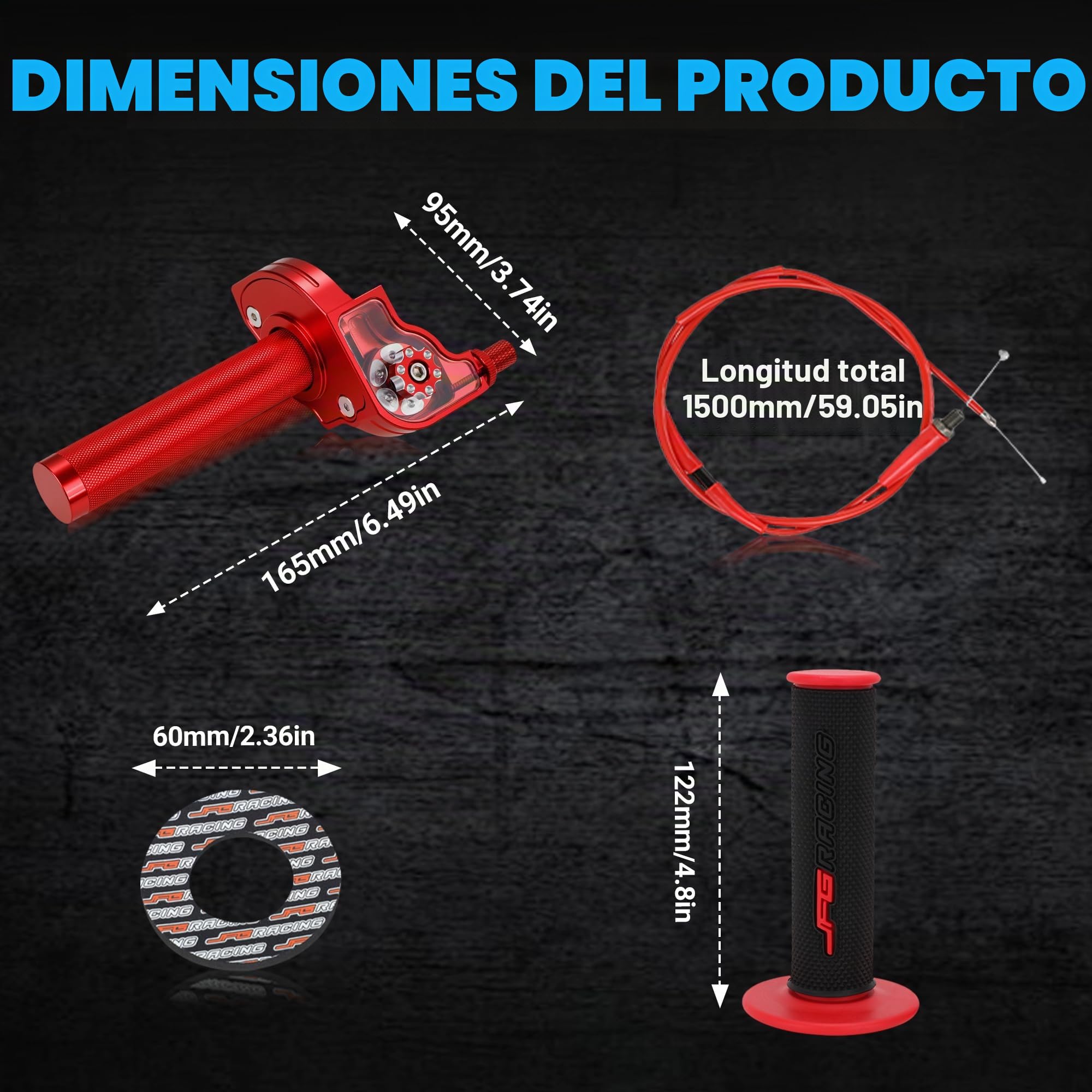 Conjunto Del Acelerador de Motocicleta de 7/8 Pulgadas 22 mm Cable Acelerador Moto de Extracción Rápida Universal Para Manillar de 50 110 125 150 200 250 CC Dirt Pit Bike ATV Mini Bike (Rojo)