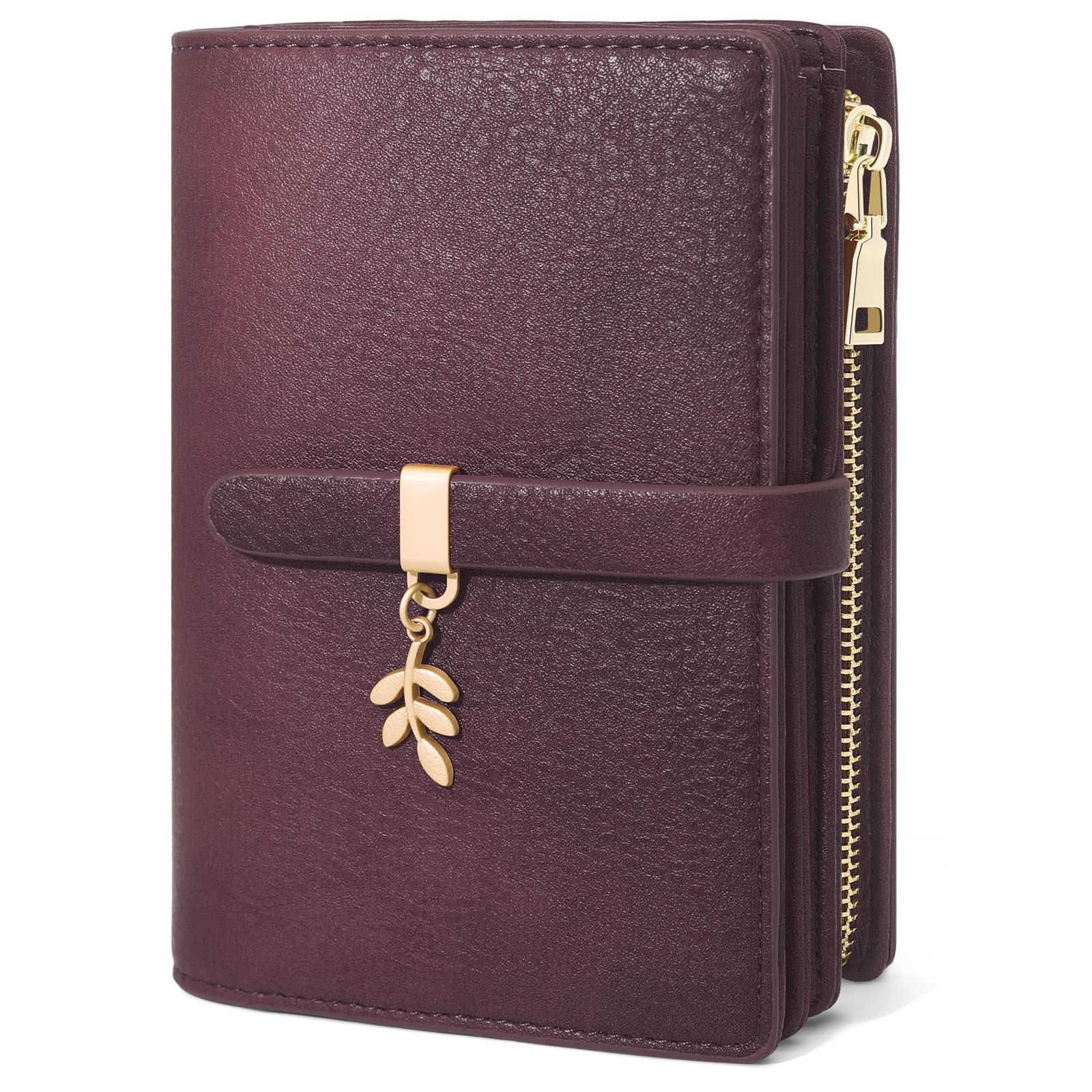 Portafoglio Donna Medio in Pelle PU Blocco RFID Portafoglio Corto Portamonete con Cerniera 20 Scomparti Porta Credito Carte Multi Card Slots Borsellino Portafogli Donna (Rosso Vinaccia)