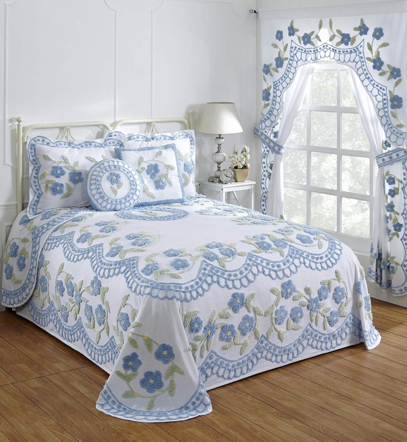 Better Trends 100% Cotton Chenille Bedspread King Size, Floral Design Bedding Coverlets - Tufted Bedspreads, Lightweight BedspreadRose Bloomfield Collection