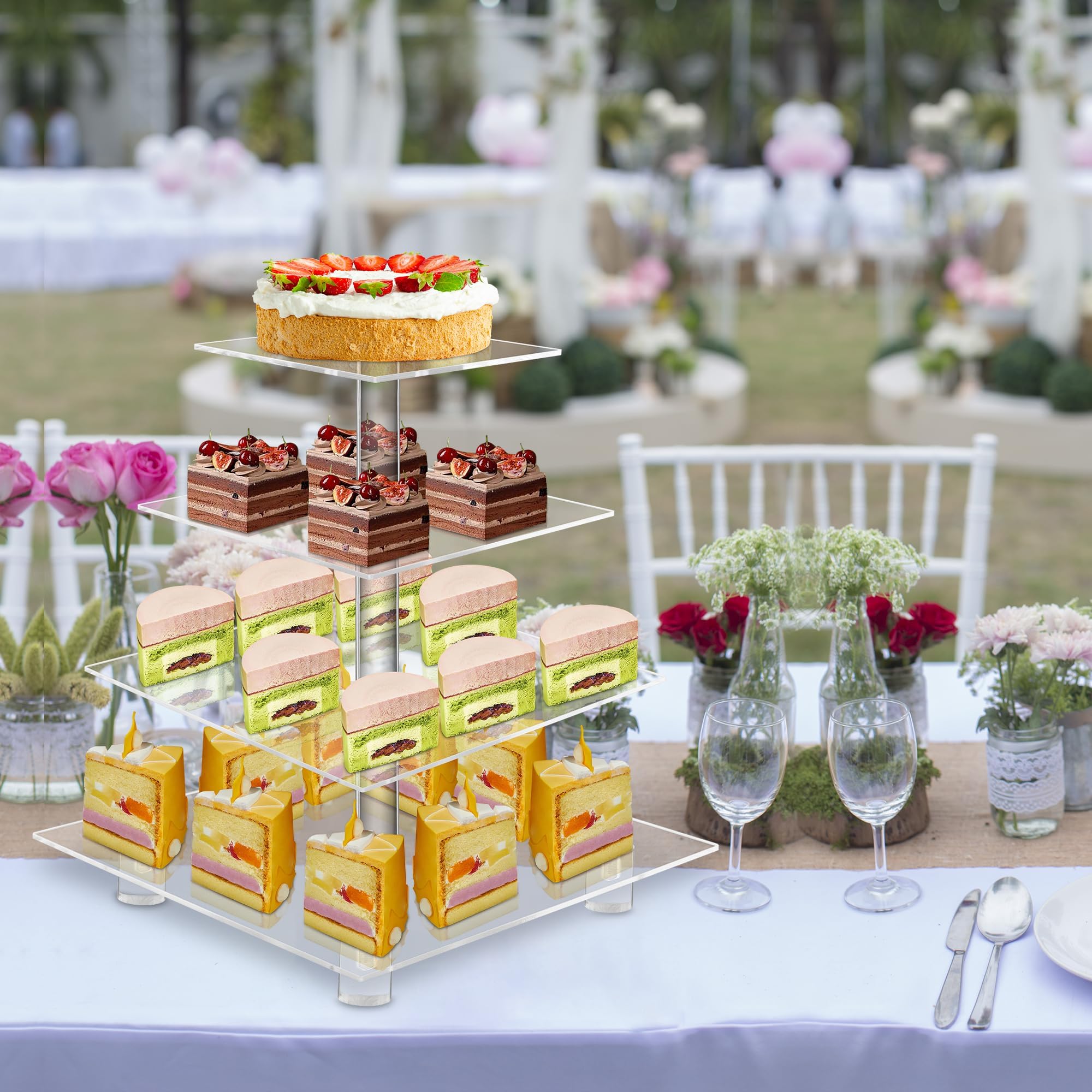 4 Acryl Cupcake-Ständer (Normal), acryl, farblos, 4 Tier Square with BASE