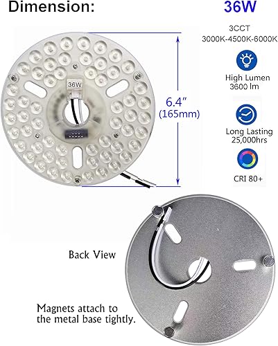 Miniatura 5 de Kit de luz LED de ventilador de techo de 36 W y 6.4 pulgadas, panel de luz LED de repuesto, motor de luz LED con función de memoria de temperatura
