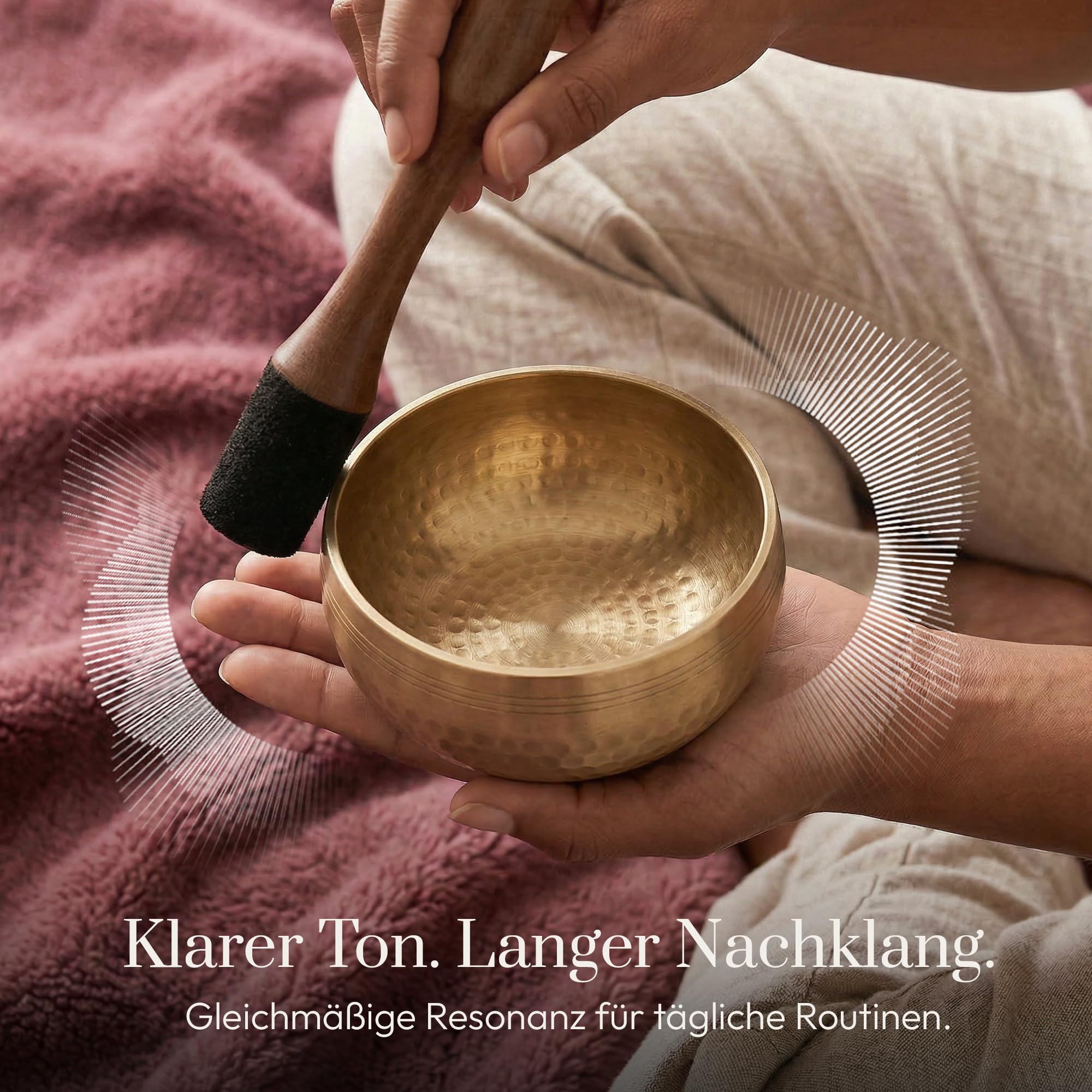 Silent Mind Klangschale Ø9 cm Bronze – Handgefertigtes Komplett-Set mit Kissen und Klöppel, für Anfänger geeignet, klarer stabiler Klang, ideal für Meditation und Achtsamkeit