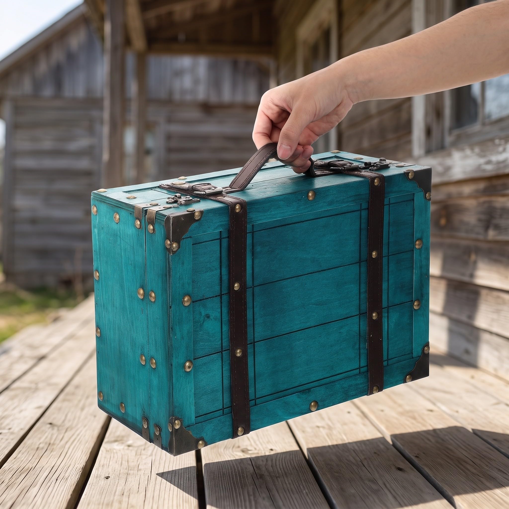 Antique Wooden Storage Chest with Lid Handcrafted Vintage Jewelry Box Wooden Vintage Suitcase for Keepsakes Weddings And Collectibles