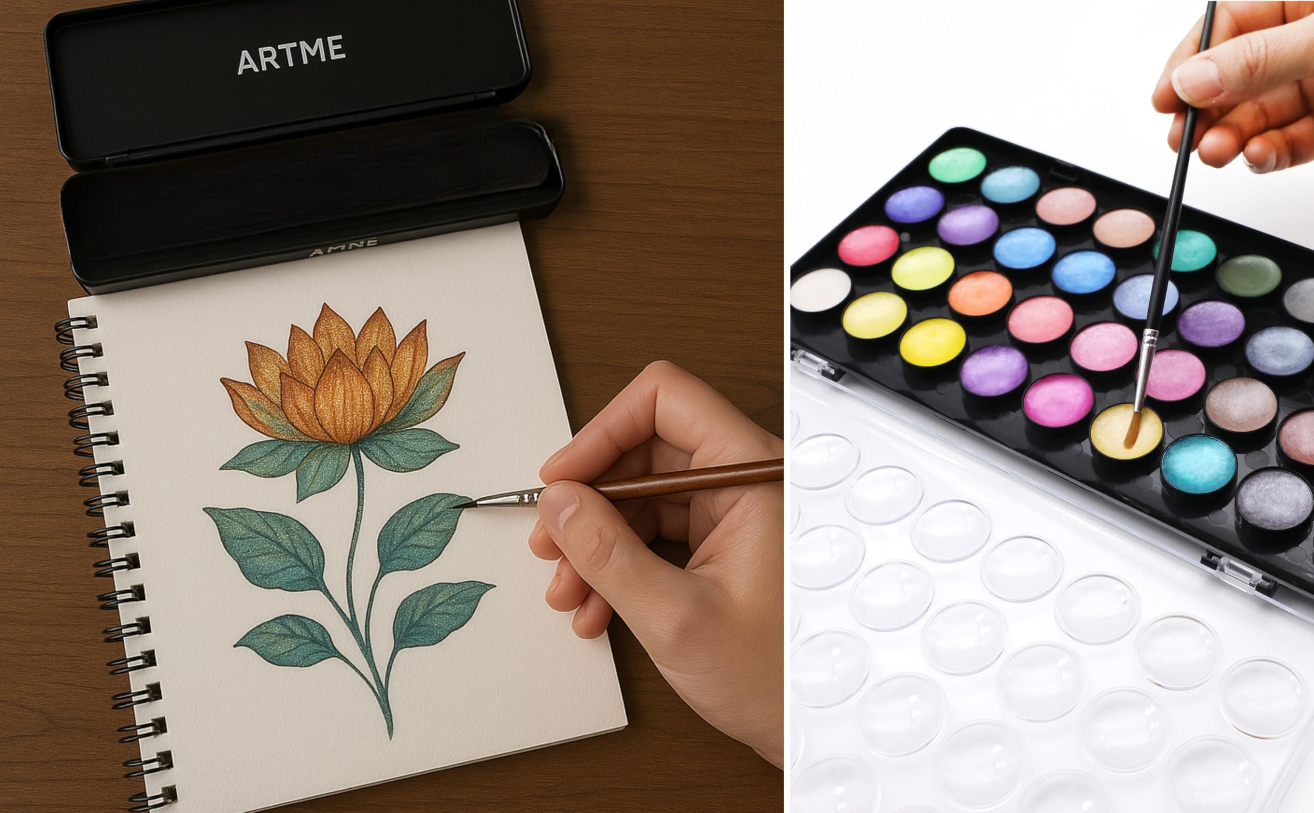 ARTME Metallic Watercolour Painting Cake Palettes with an Artist Brush - 36 Vibrant Colours - New, Metallic X 36, 36 colours - Image 3