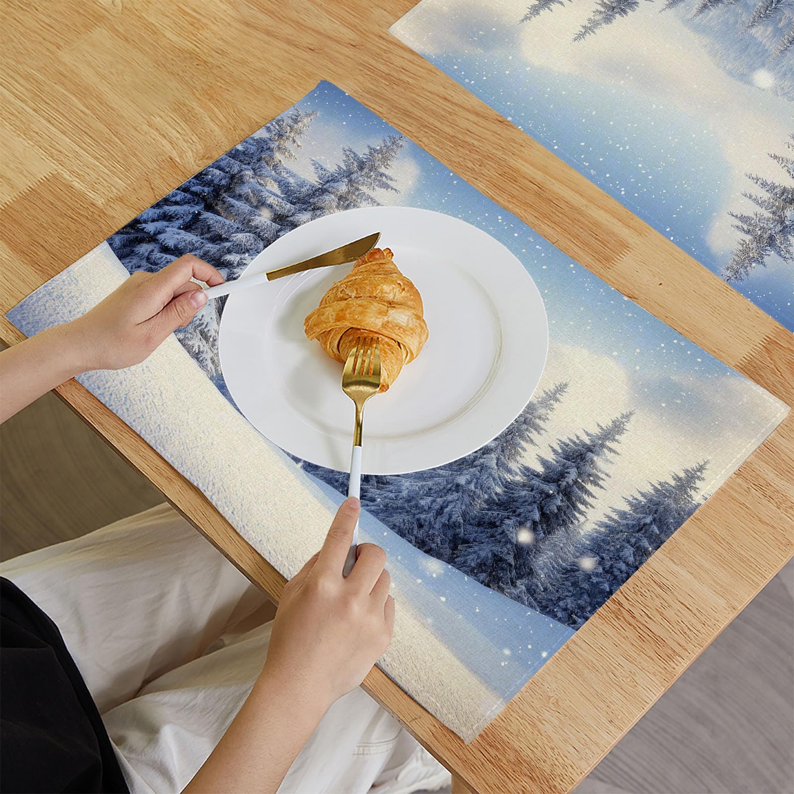 8 Tovagliette Colazione Stoffa 45 x 30 cm,Neve Montagne Tovagliette Americane Lavabili, Placemats Naturalmente La Pineta per Primavera Vacanze Cucina Feste, Pasqua