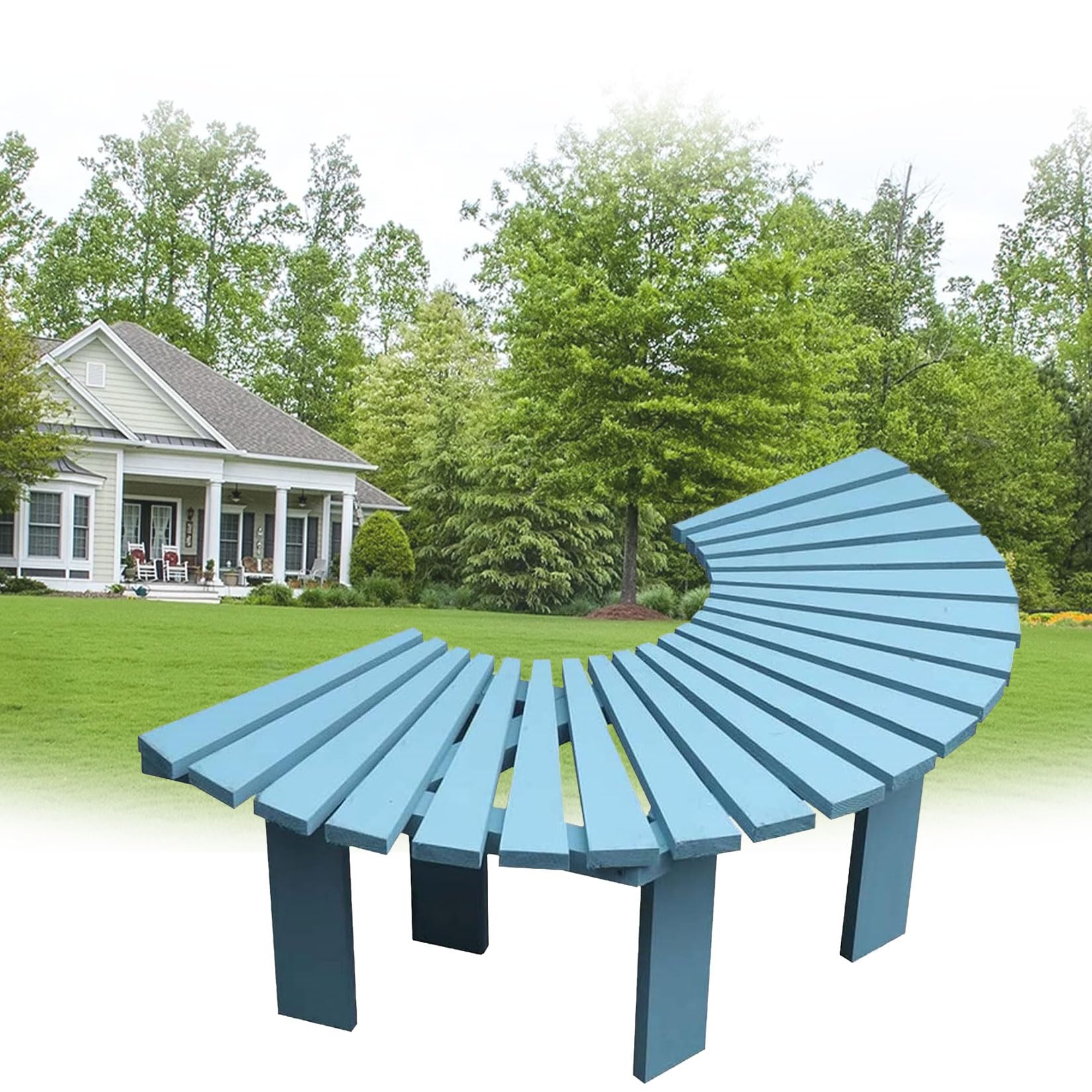 yurstcggh Half Round Tree Bench Wrap Around Outdoor Seating,Breathable Tree Benches,for Outside, Front Porch, Park, Lawn, Backyard and Balcon Light blue