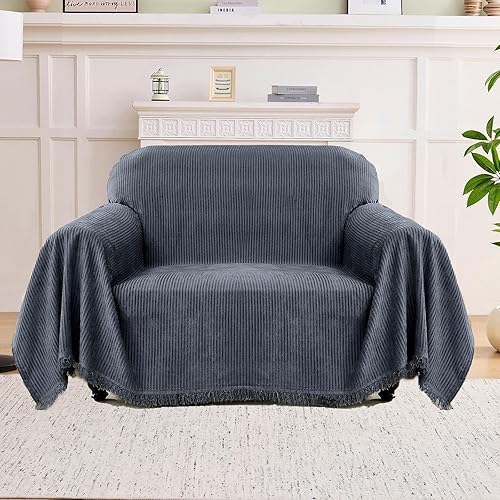 Miniatura 14 de LOMAO Funda de Sofá Fundas de Sofá para Sofá Seccional de 3 Cojines Fundas de Sofá en Forma de L con Borlas Protector de Sofá Lavable Reversible de