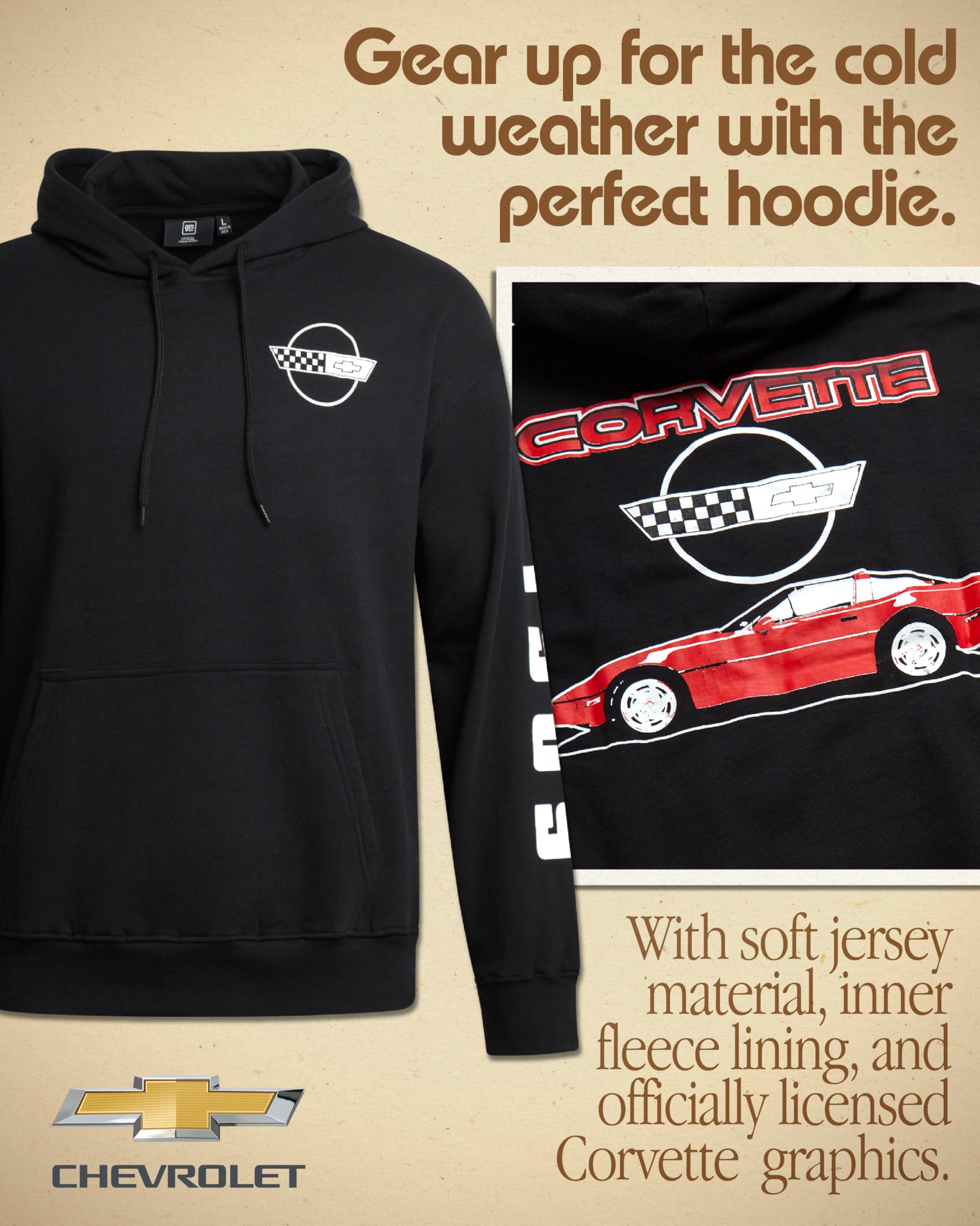 General Motors Chevrolet Corvette Mens Graphic Hoodies - Fleece Pullover Hooded Sweatshirt Cool Streetwear Hoodies (S-XL)