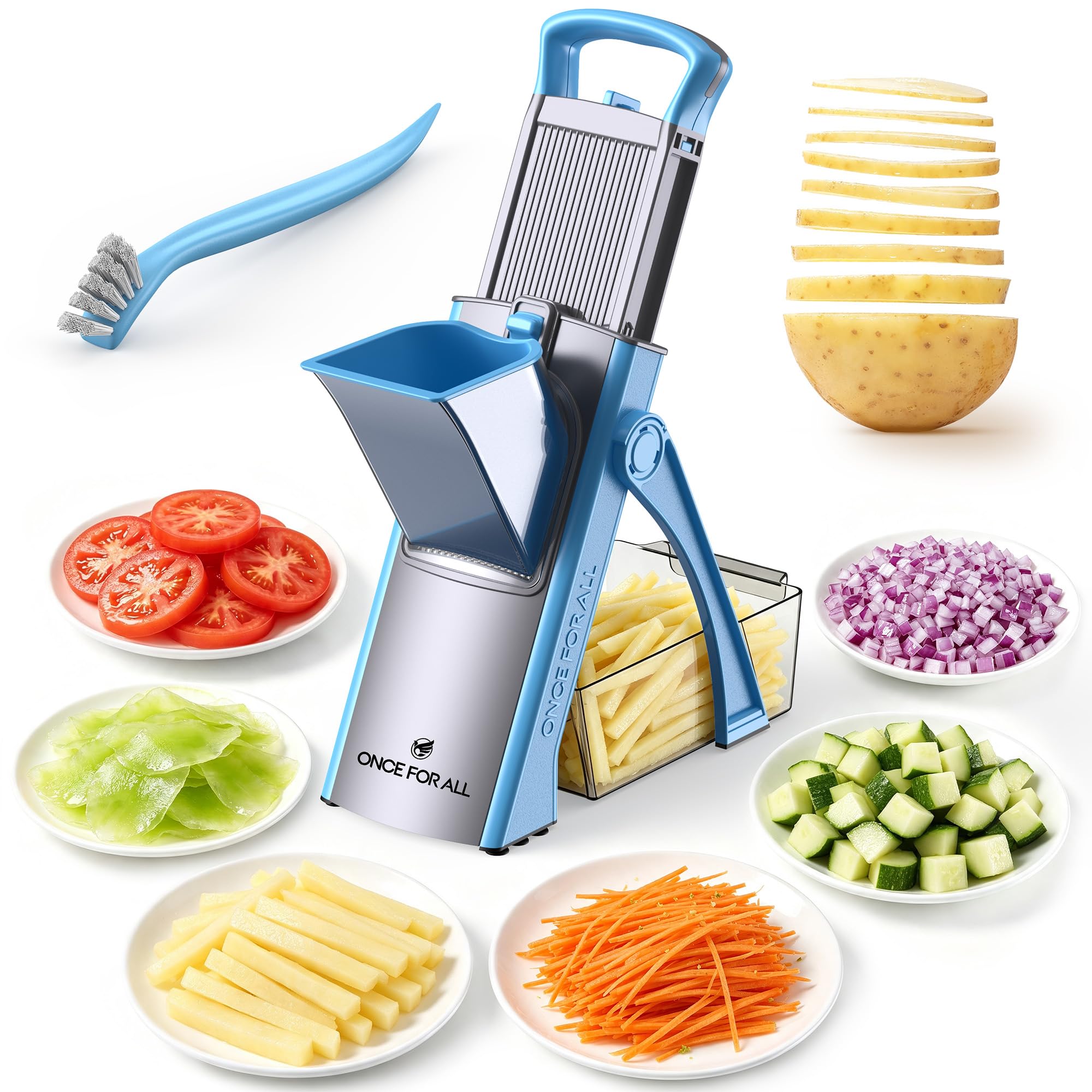 ONCE FOR ALL Upgrade Safe Mandoline Slicer Plus, Bigger Size, SkyBlue