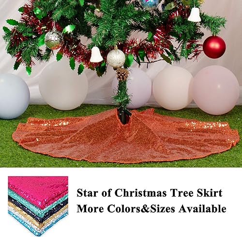 Miniatura 5 de AMZLOKAE Falda de árbol de Navidad de 48 pulgadas, falda de árbol naranja con lentejuelas, falda de árbol de Halloween, falda de árbol de Navidad,