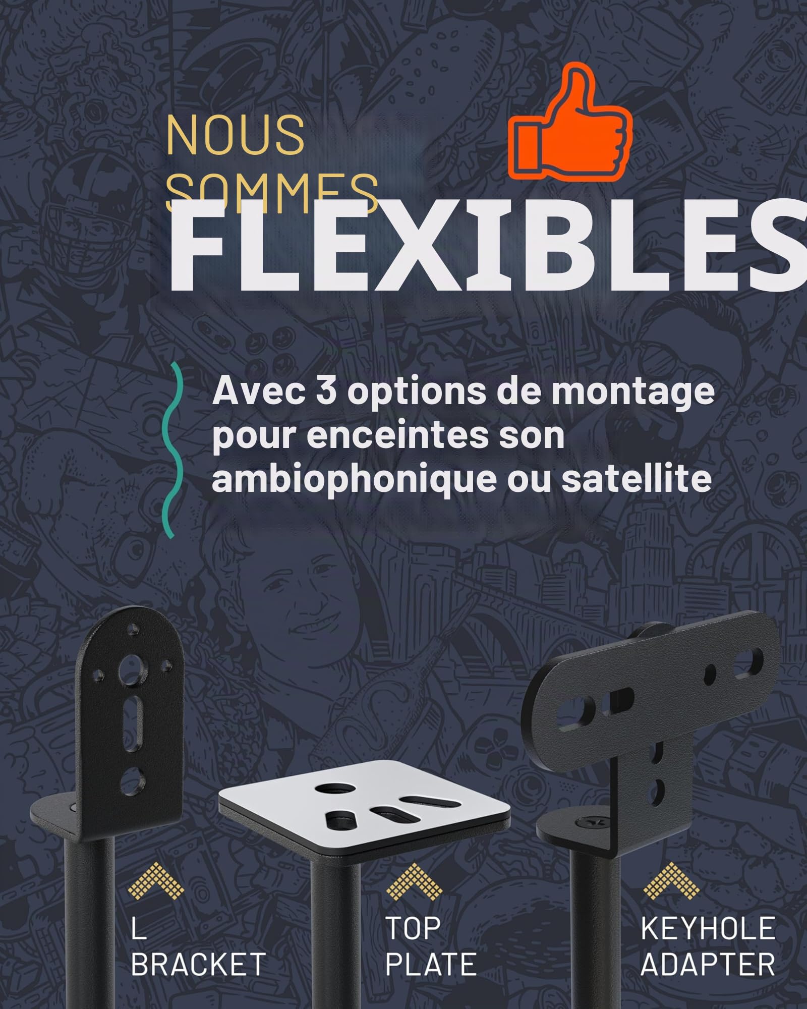 ECHOGEAR Supports de Haut-parleurs réglables en Hauteur – Compatibilité Universelle avec Les Haut-parleurs Satellite – Design en Acier Massif avec Gestion des câbles intégrés et Pointes de Moquette