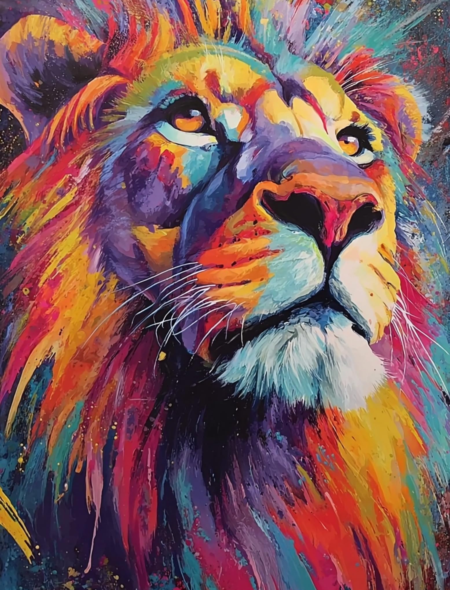 WANGWANGMIAO Paint by Numbers for Adults Colorful Lion,DIY Painting by Numbers Kits on Canvas Hand Painted Artwork Gift Home Decoration 16x20inch，with Frame