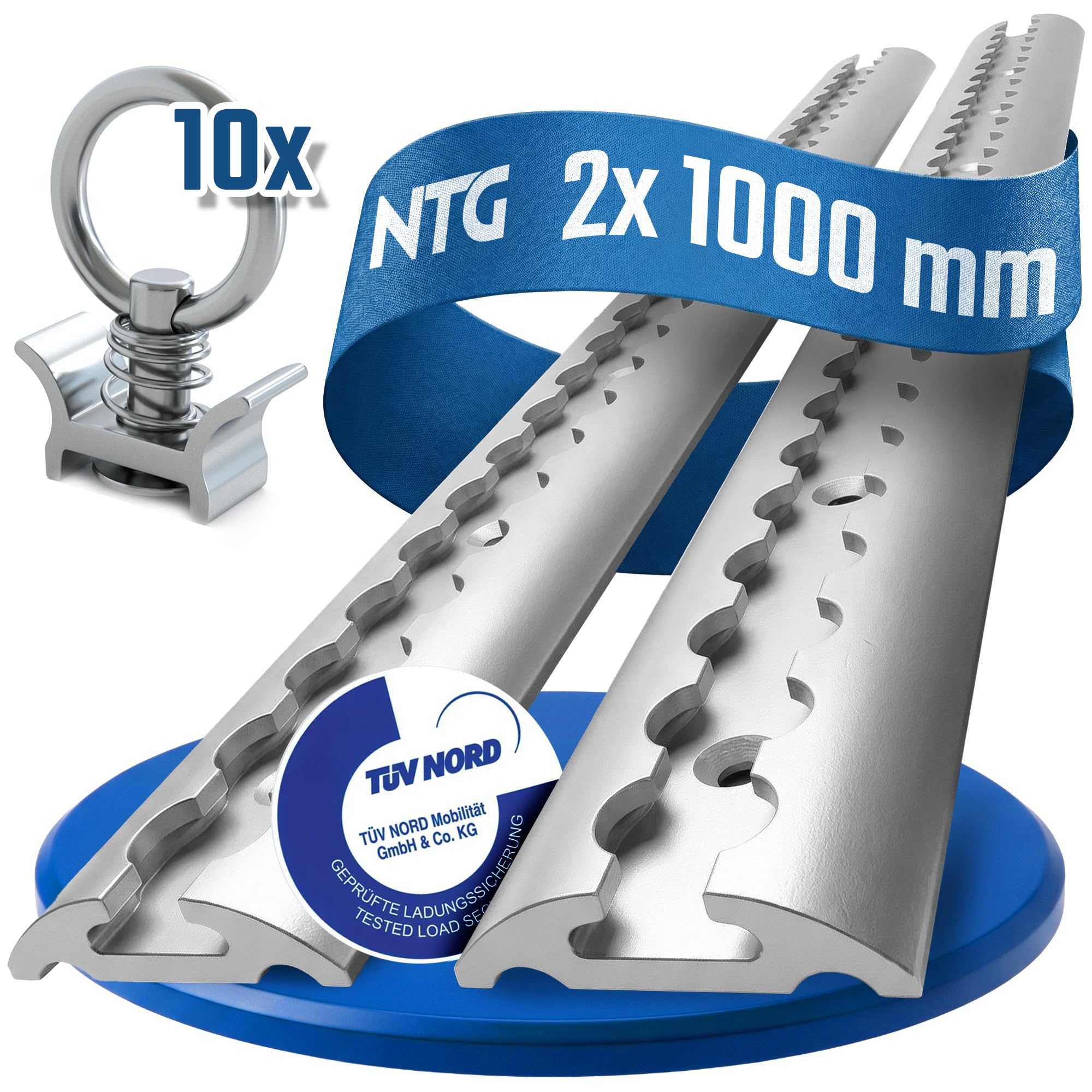 NTG 2 pièces de 1 m de Rail Airlin de Forme Semi-Circulaire en Aluminium avec Trous | Set avec 10 PIÈCES Fitting | Arrimage du Chargement pour camions, remorques, Camping-Cars | anodisé | 1000mm