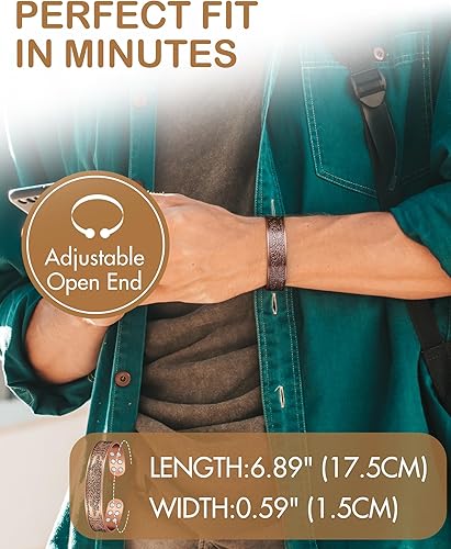 Miniatura 5 de Feraco Pulsera de cobre para hombre, alivio del dolor, pulsera magnética de fuerza mejorada 18X con imanes de neodimio, regalo de joyería de cobre