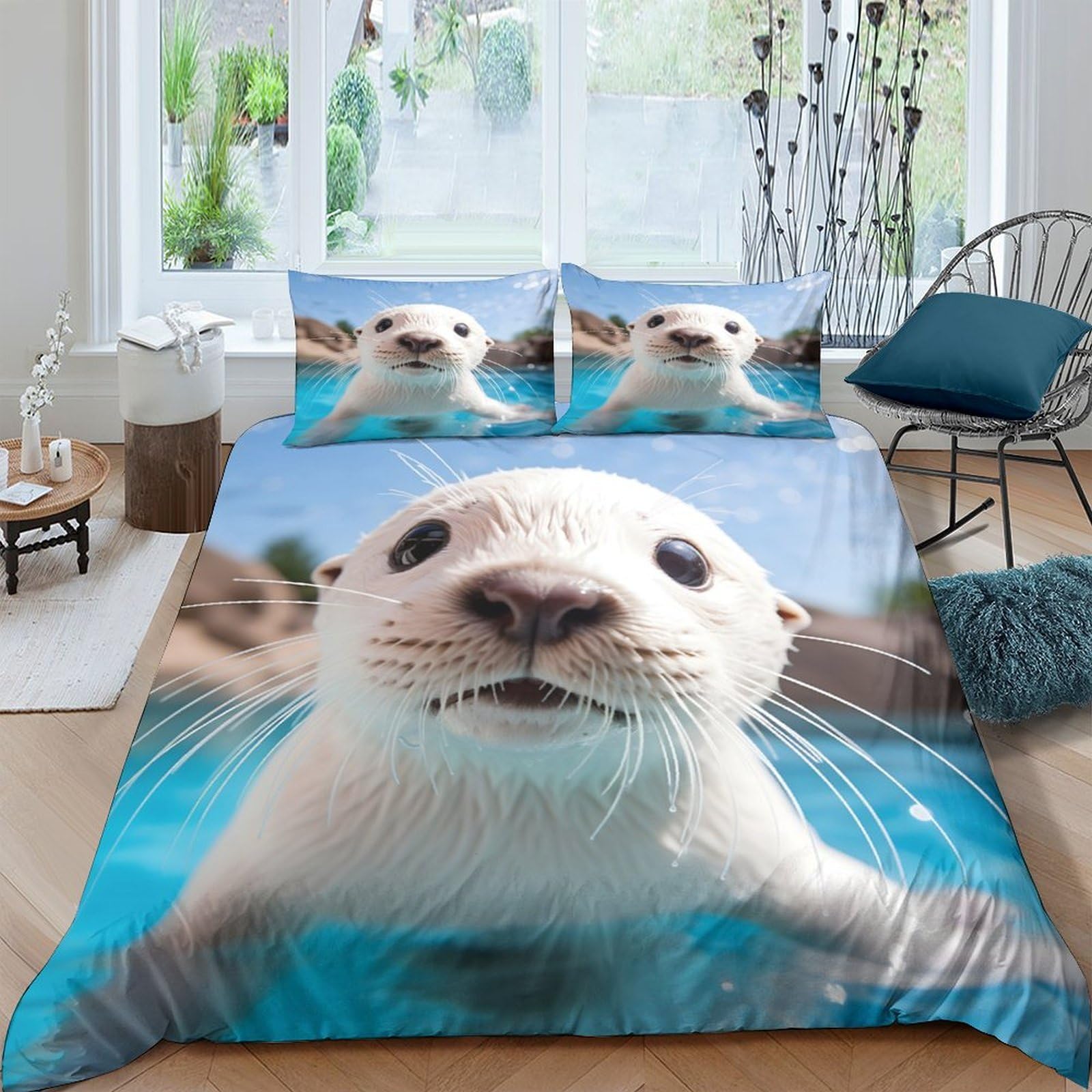 Ctjqhvkz Style-9 3D Printed Otter Water Splash Fitted Sheet Microfiber Soft Blue Animal Mattress Cover For Bedroom Guest Room Decor Single（135X200cm）