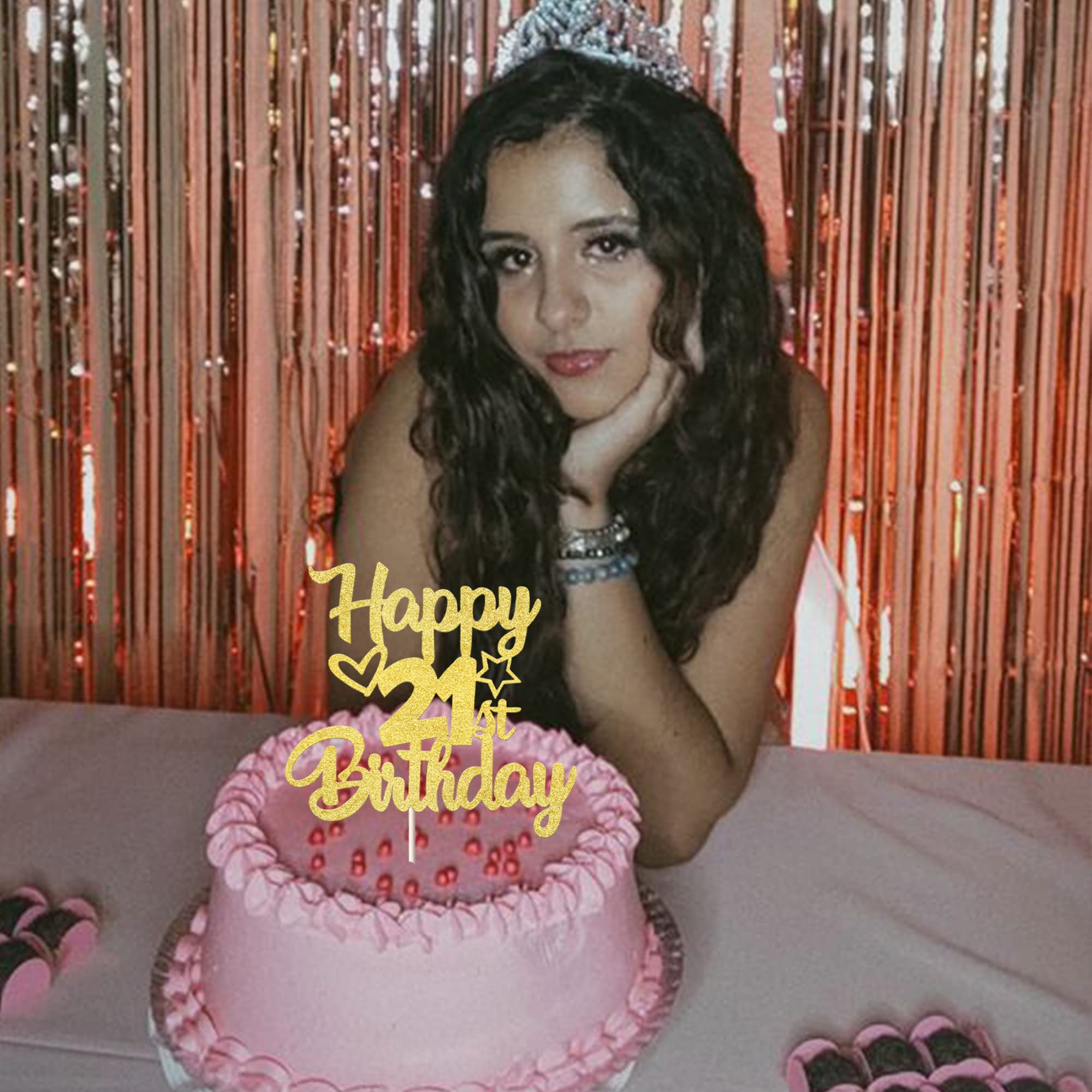 21. Geburtstag Kuchenaufsatz – 'Happy 21st Birthday' Mit Glitzer, Herz & Stern, 1 Stück