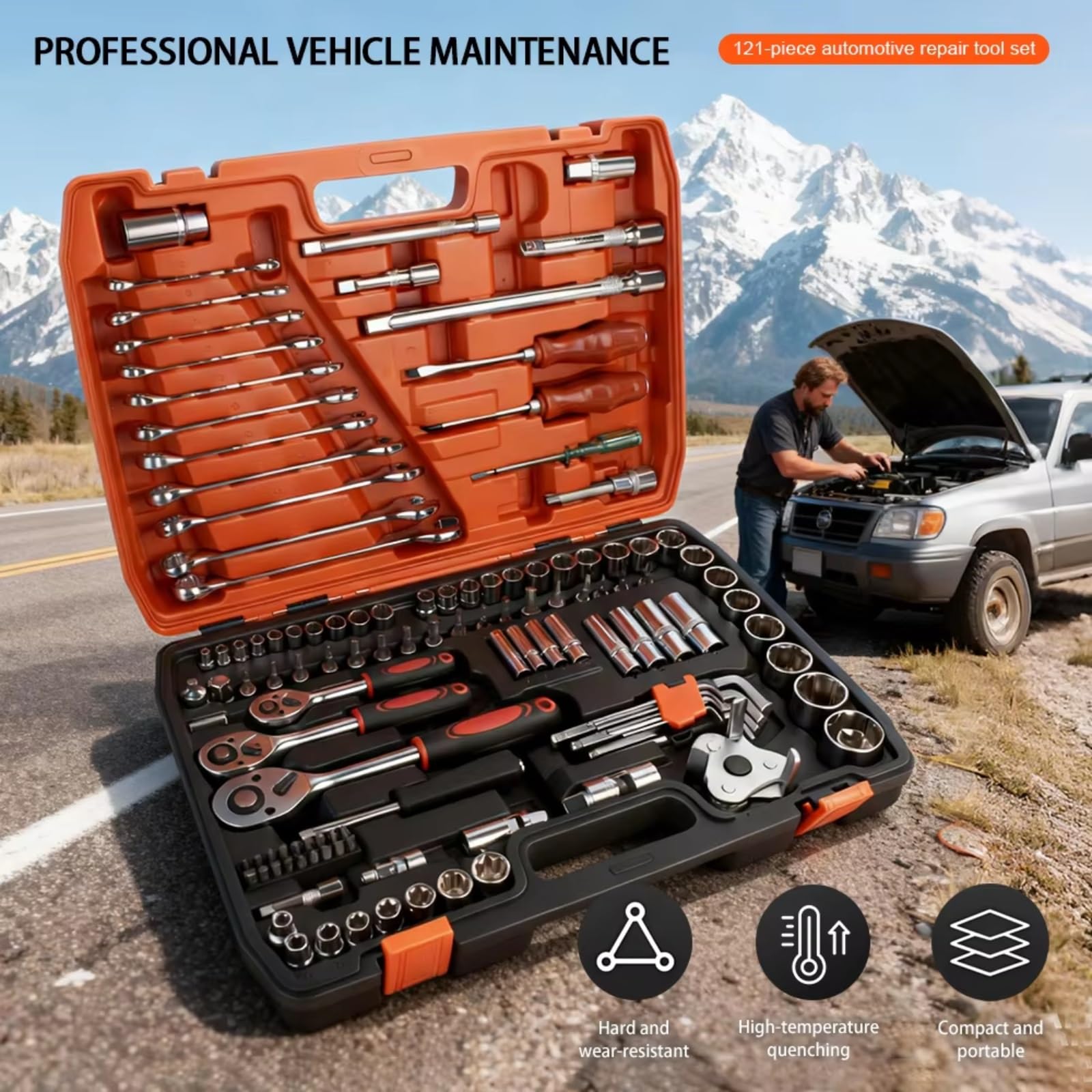 Kit d'outillage mécanique Kit D'outils Réparation Automobile Multifonction Kit D'outils Automobiles Jeu Clés À Douille En Acier Ensemble D'outils Mécanique Kit D'outils La Maison