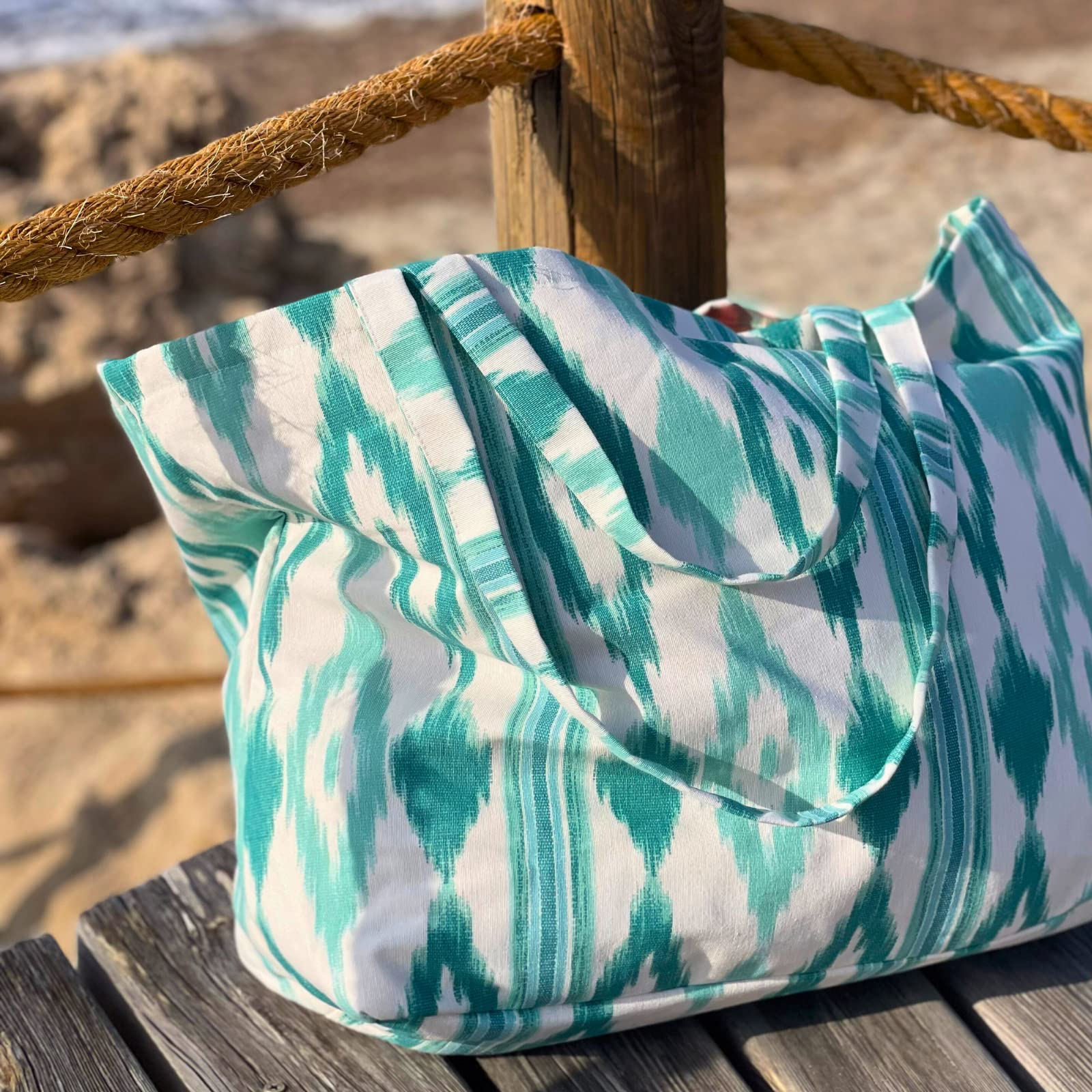 Bolsa Playa Grande XXL Familiar - Estilo Mediterráneo - Bolso Mujer para Verano y Piscina